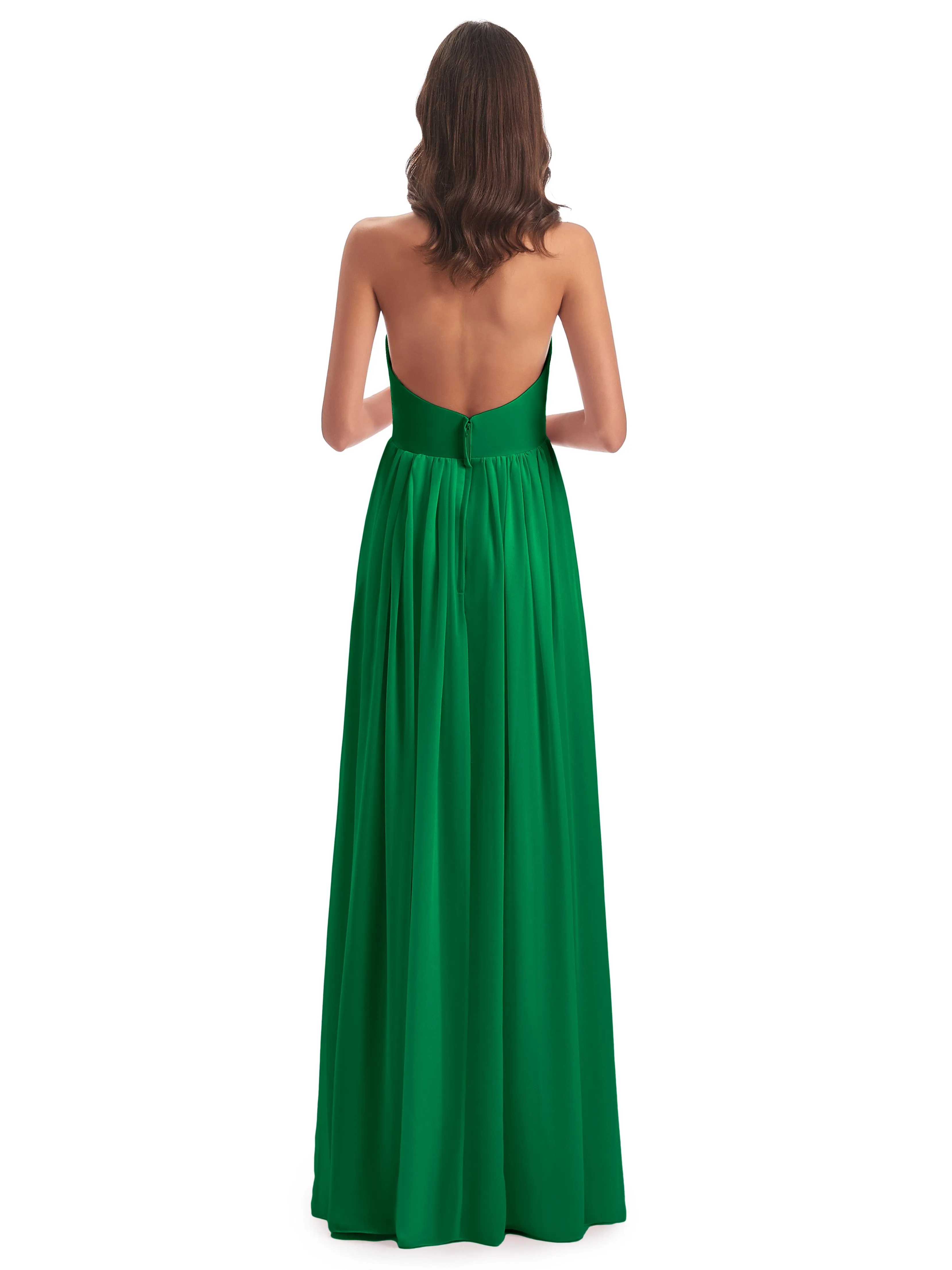 Elsie Vintage Chiffon Halter Pleating Long Bridesmaid Dresses