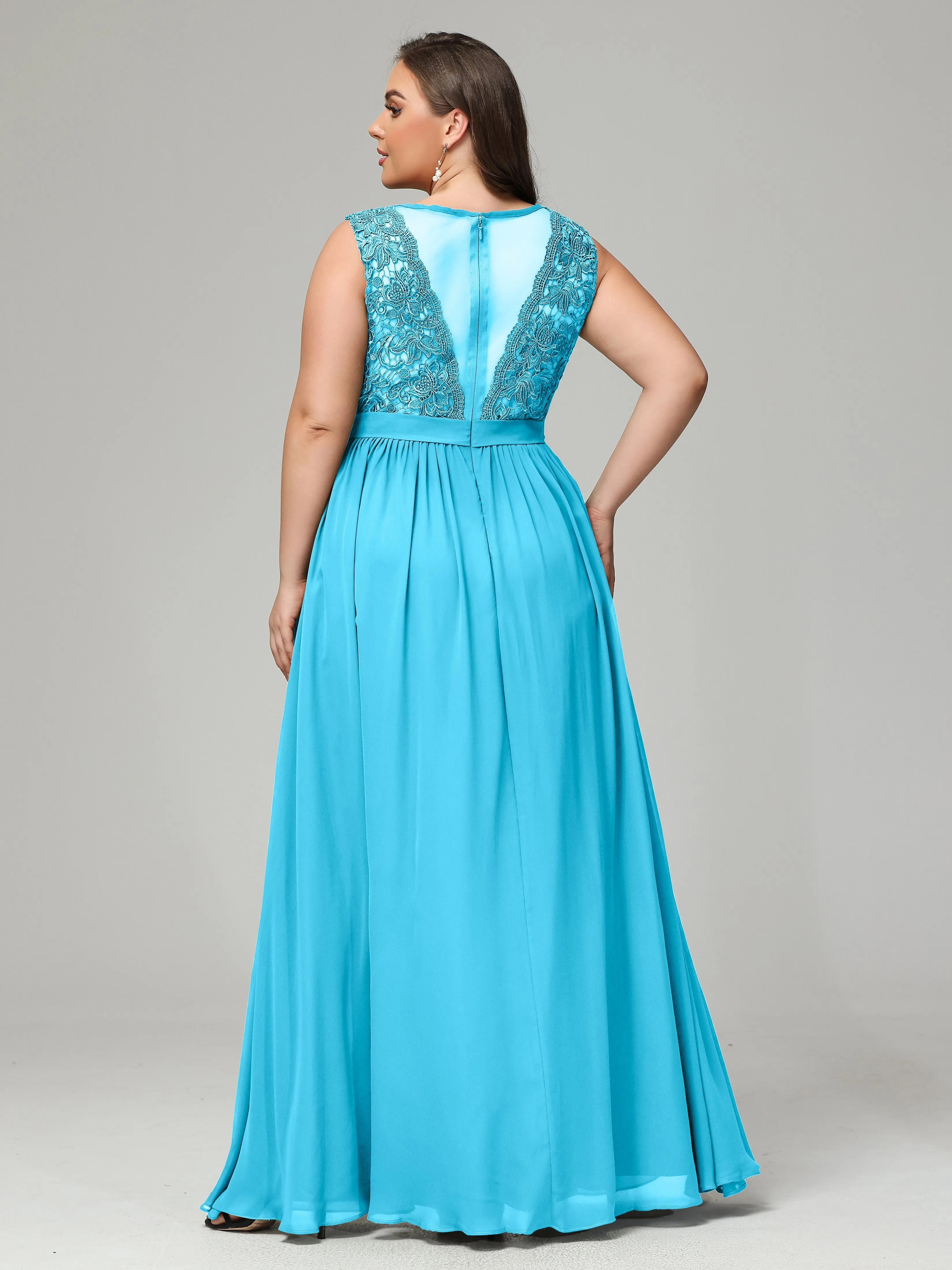 Embroidery V Back Chiffon Mother of Bride Dress