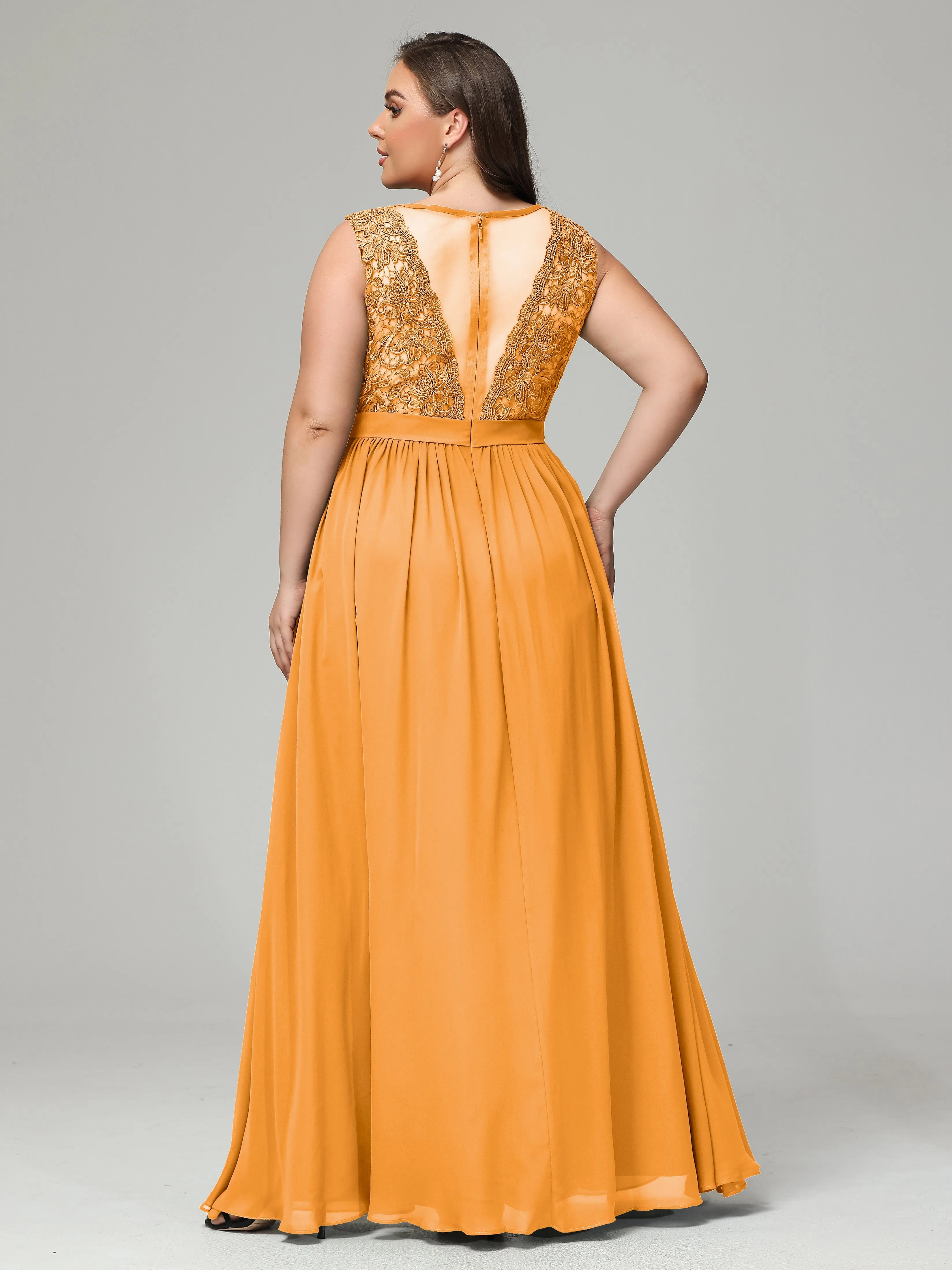 Embroidery V Back Chiffon Mother of Bride Dress