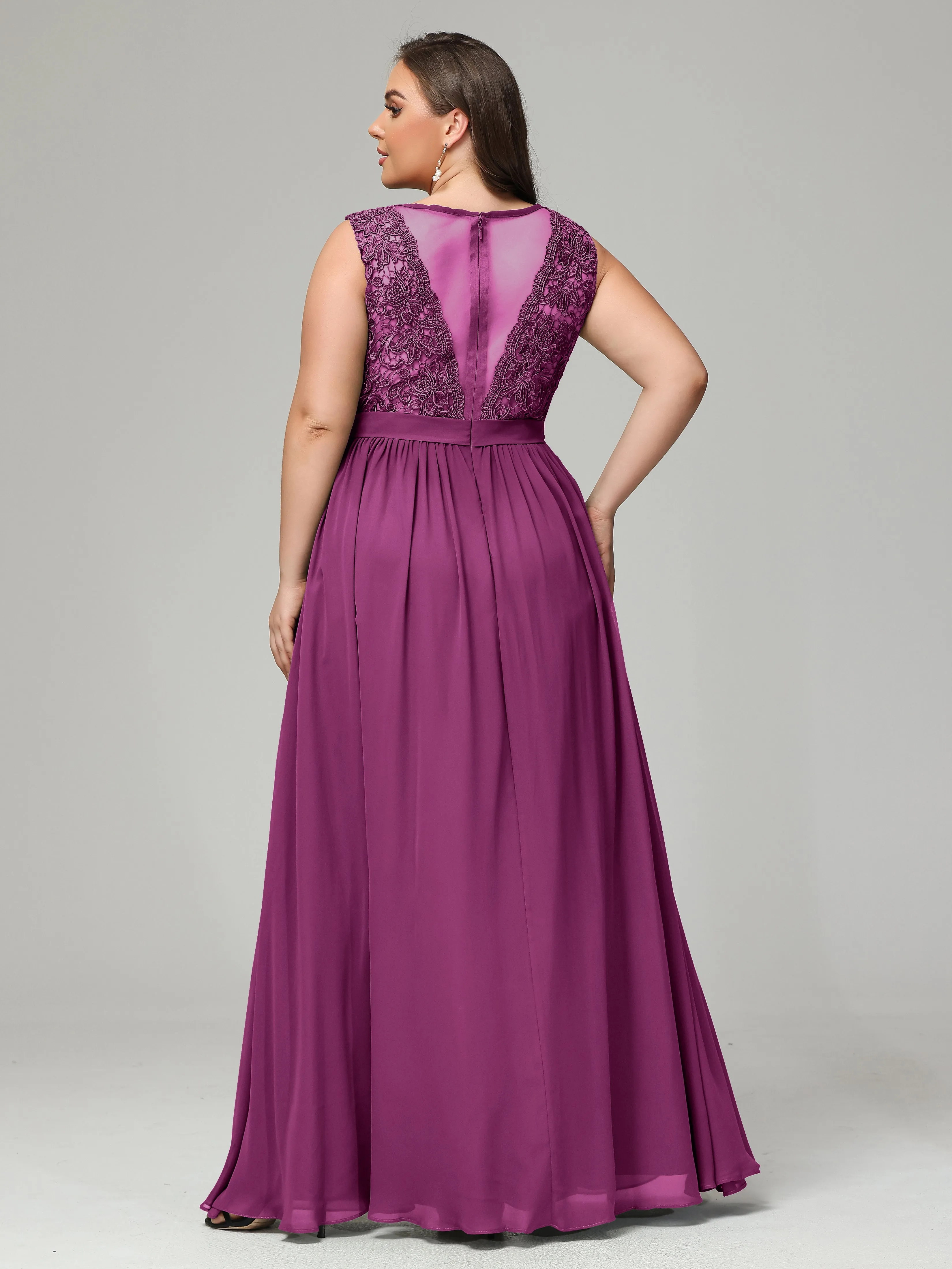 Embroidery V Back Chiffon Mother of Bride Dress