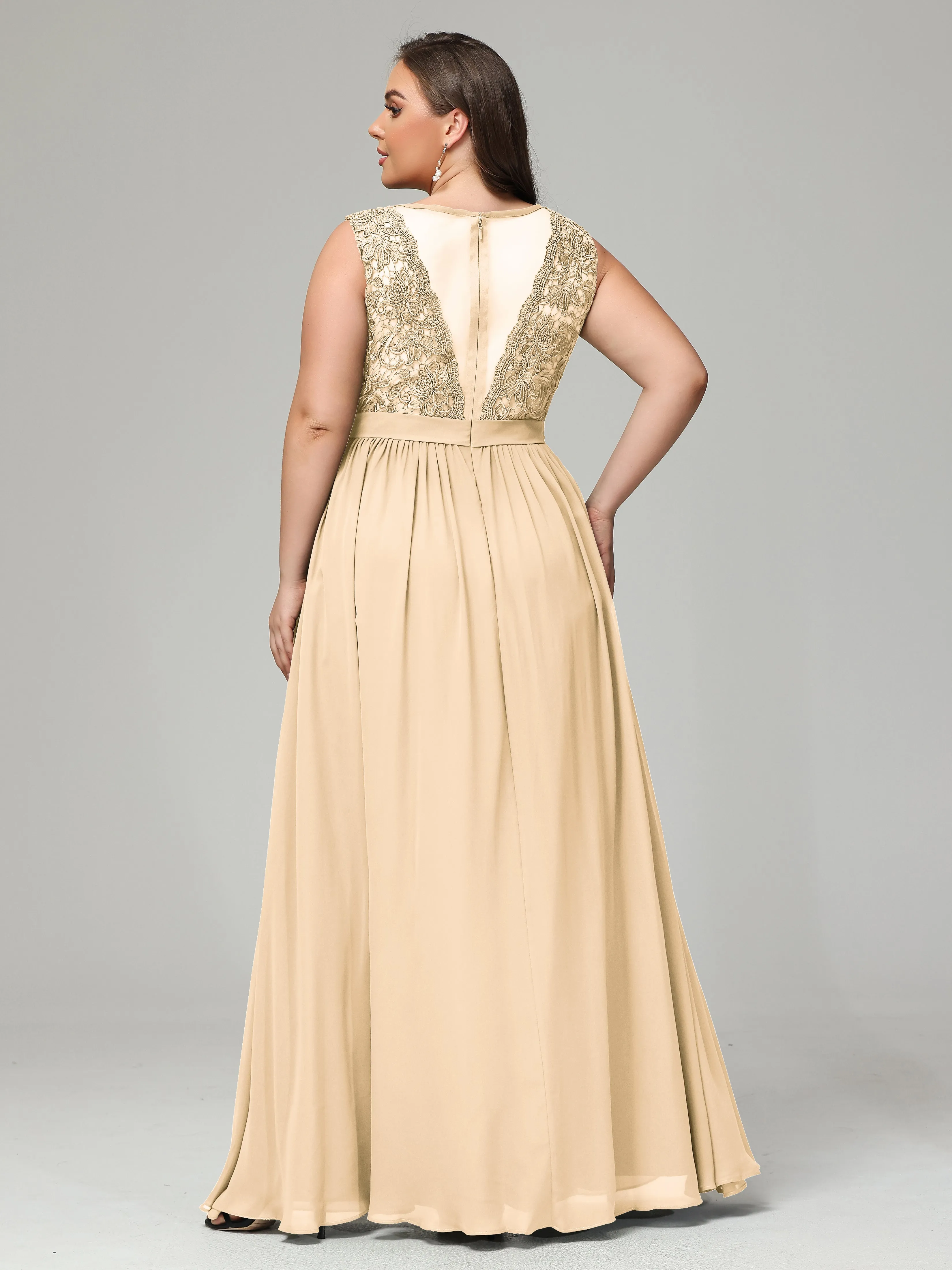 Embroidery V Back Chiffon Mother of Bride Dress