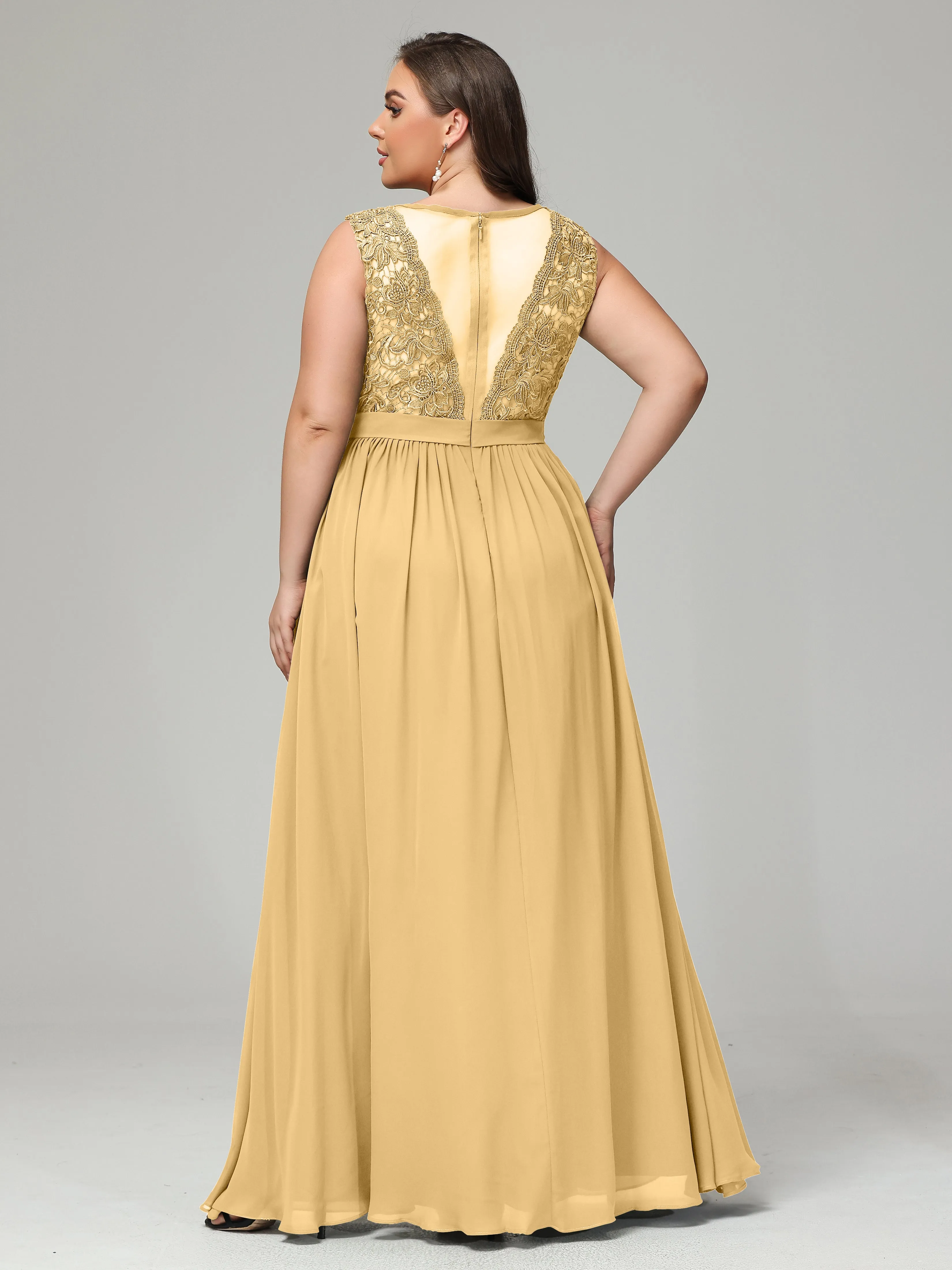 Embroidery V Back Chiffon Mother of Bride Dress