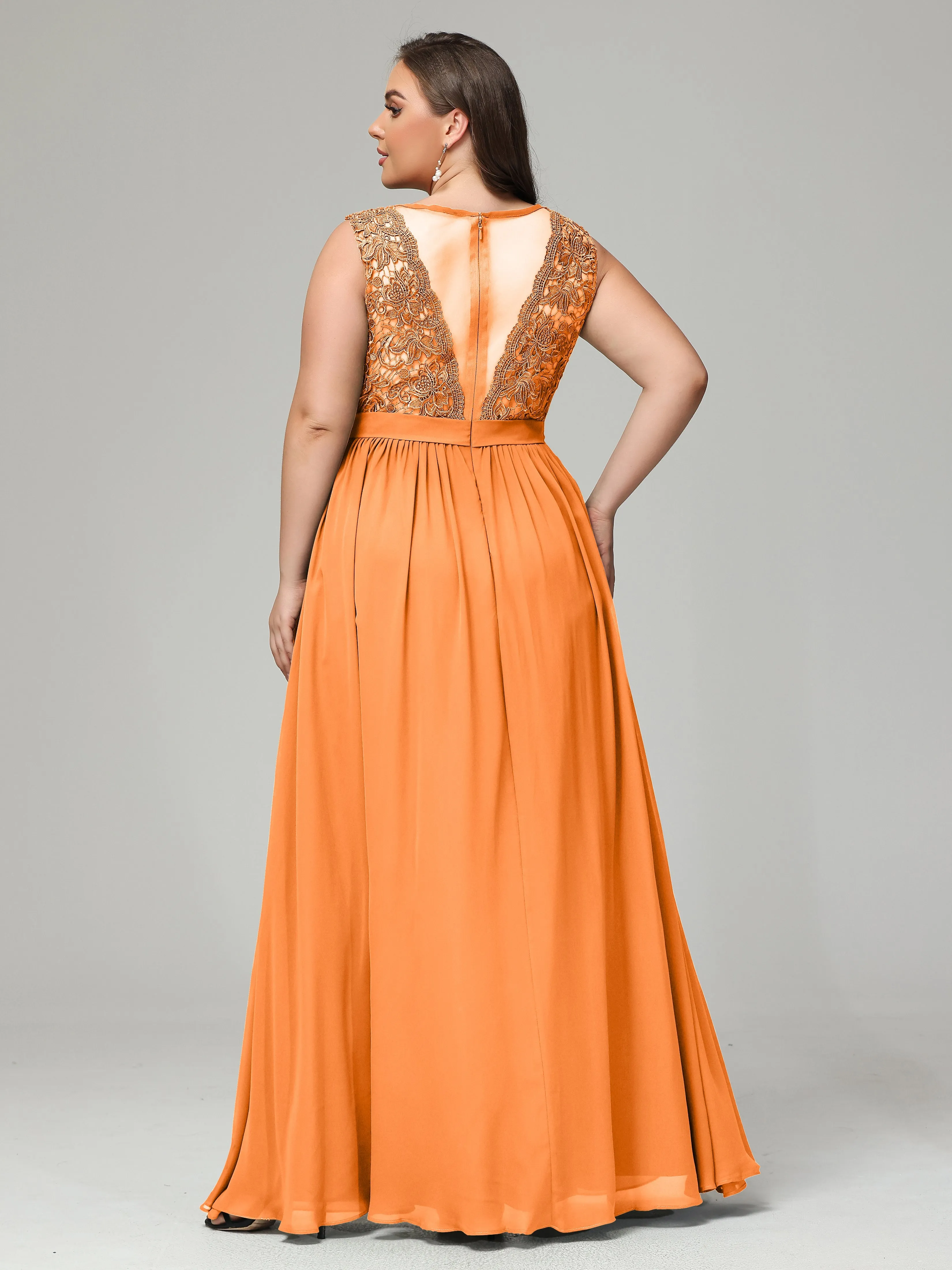 Embroidery V Back Chiffon Mother of Bride Dress