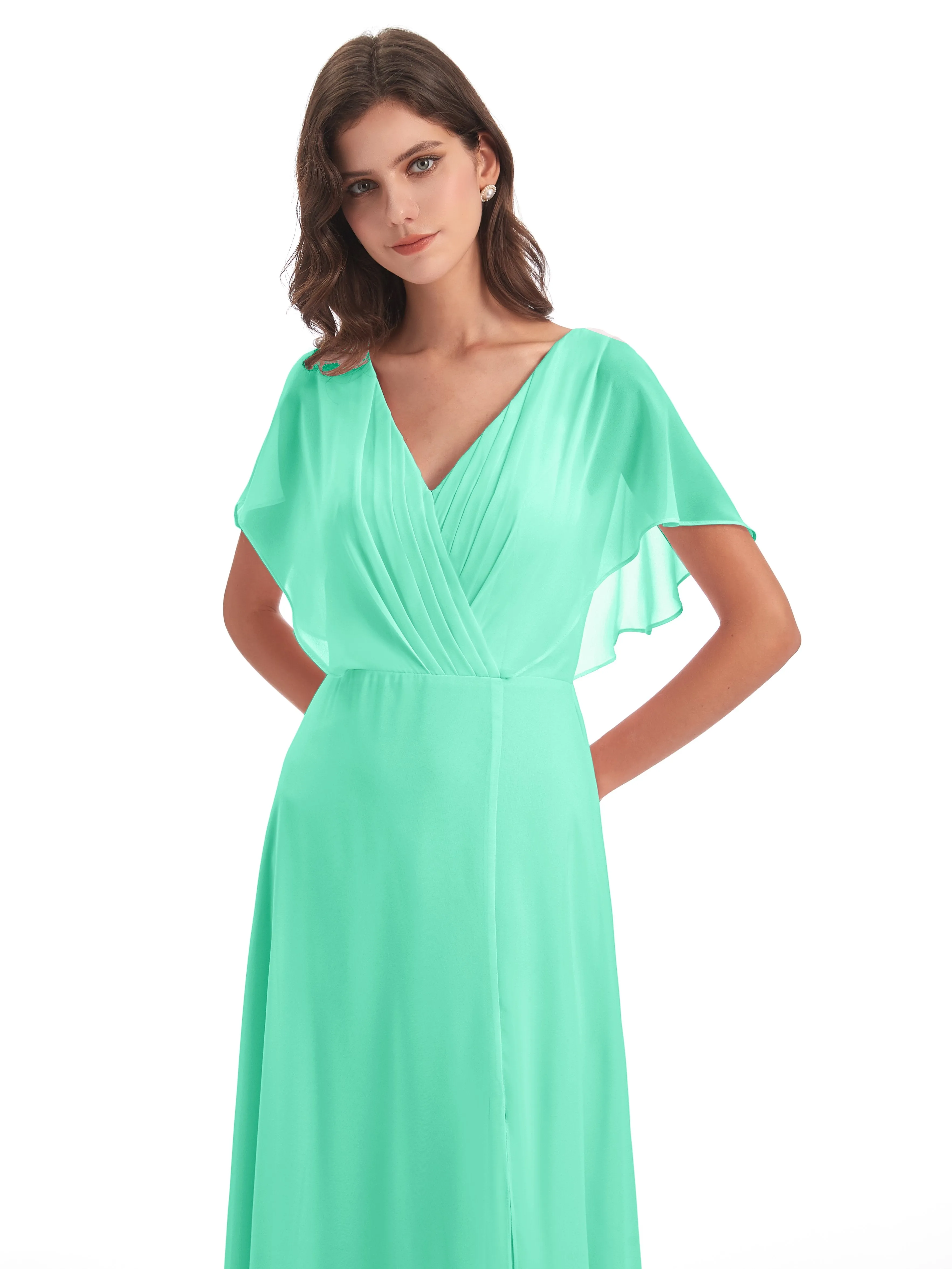 Emily Modest Chiffon Split Long Bridesmaid Dresses