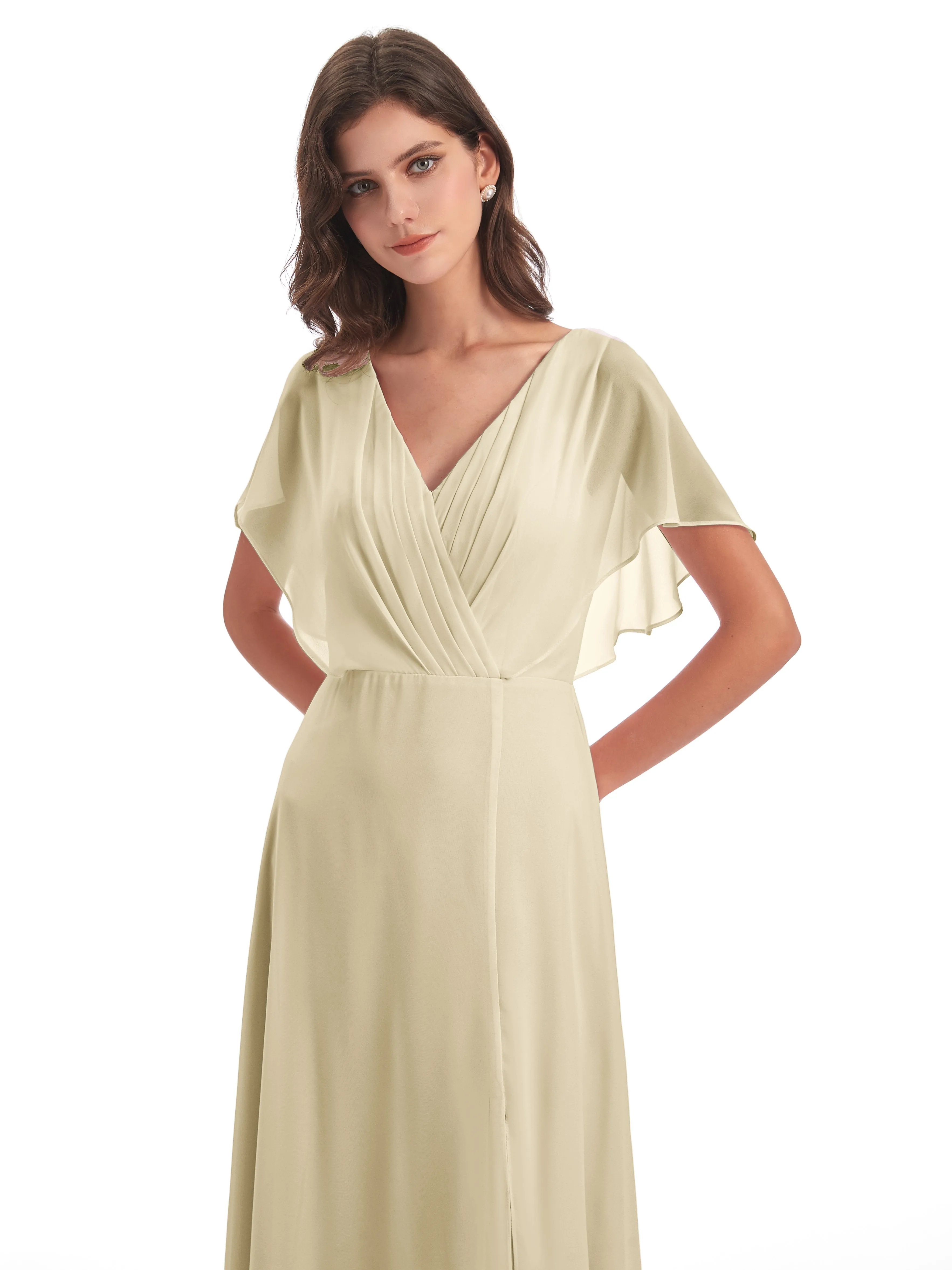 Emily Modest Chiffon Split Long Bridesmaid Dresses