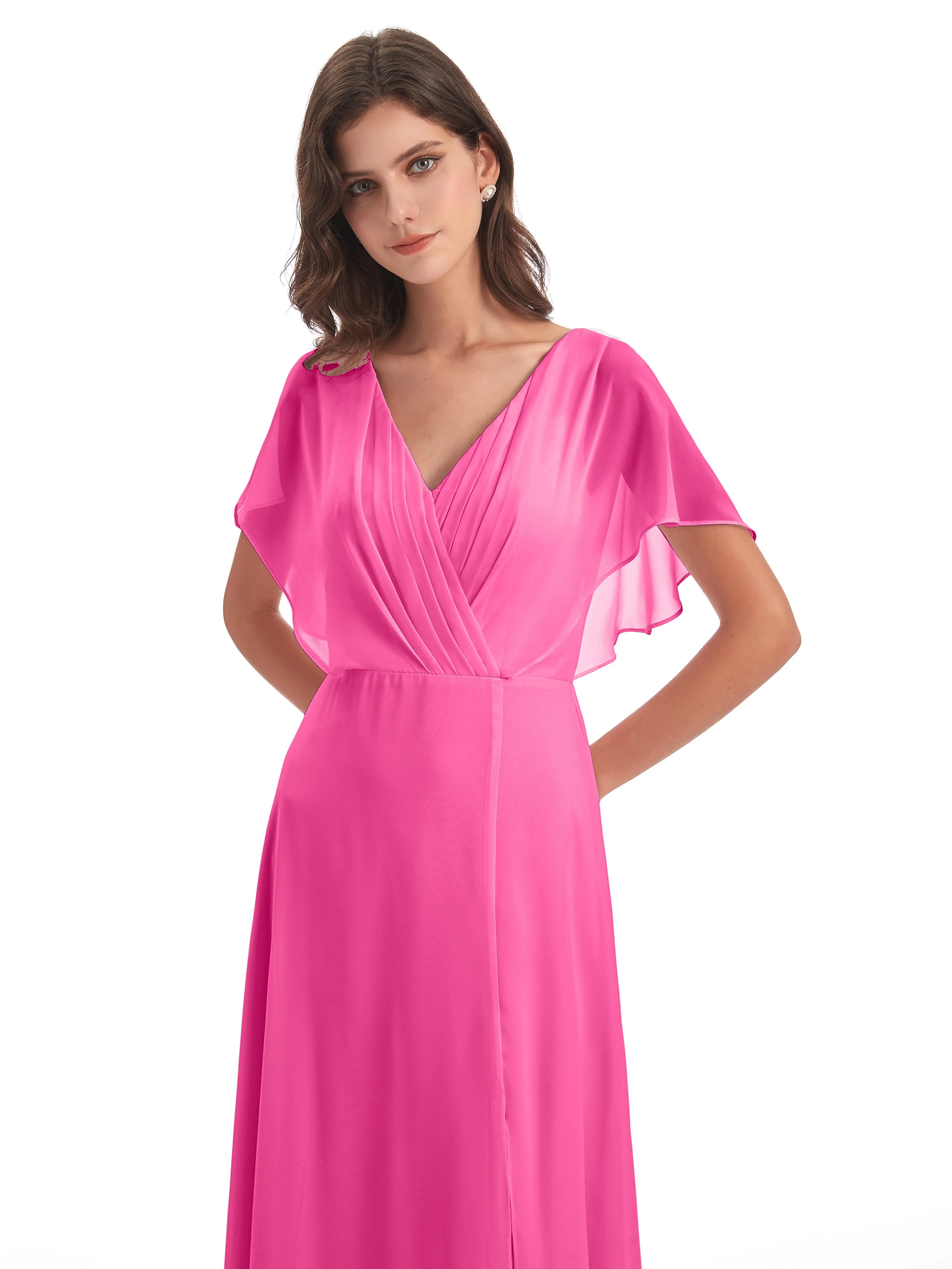 Emily Modest Chiffon Split Long Bridesmaid Dresses