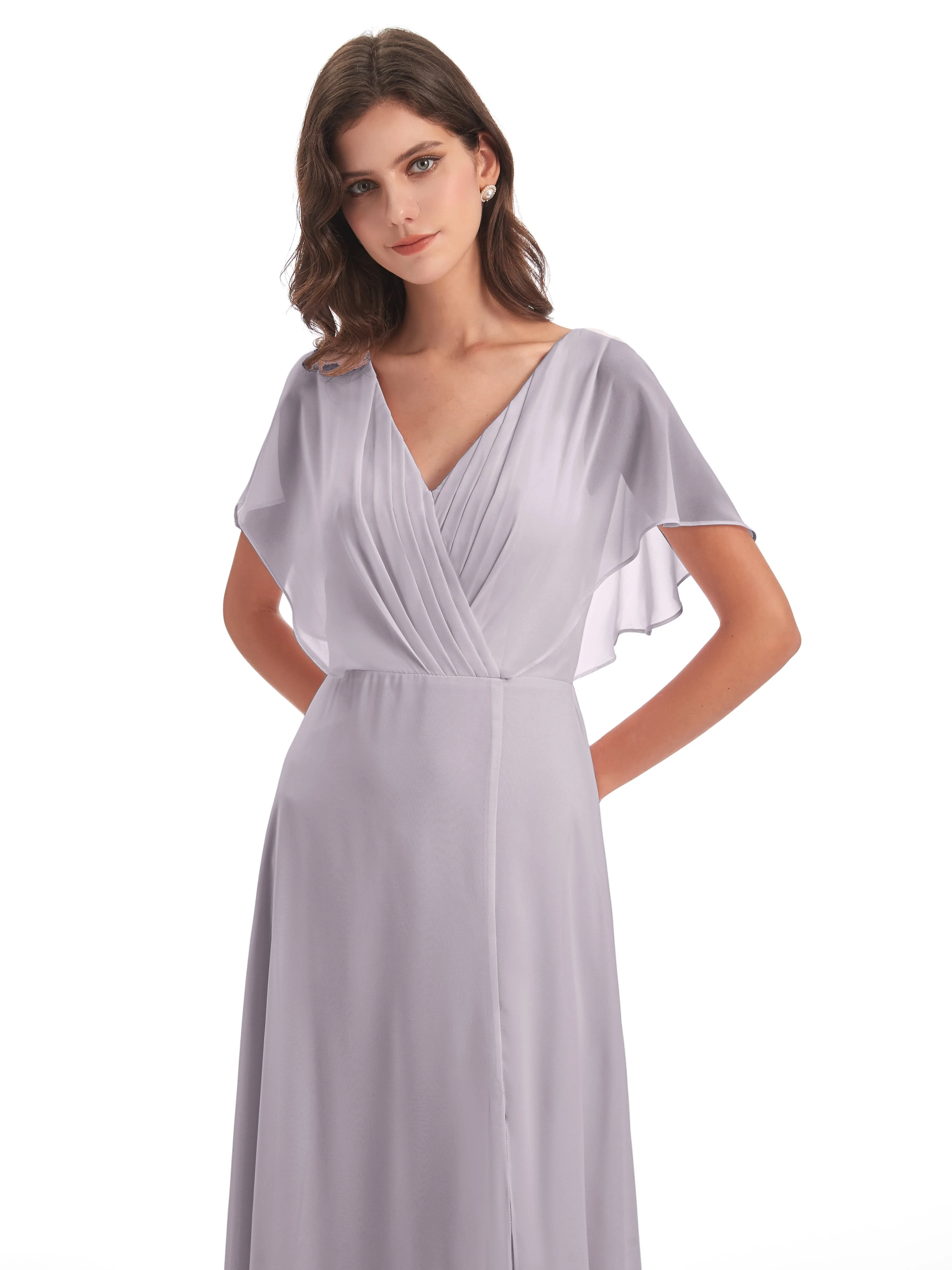 Emily Modest Chiffon Split Long Bridesmaid Dresses