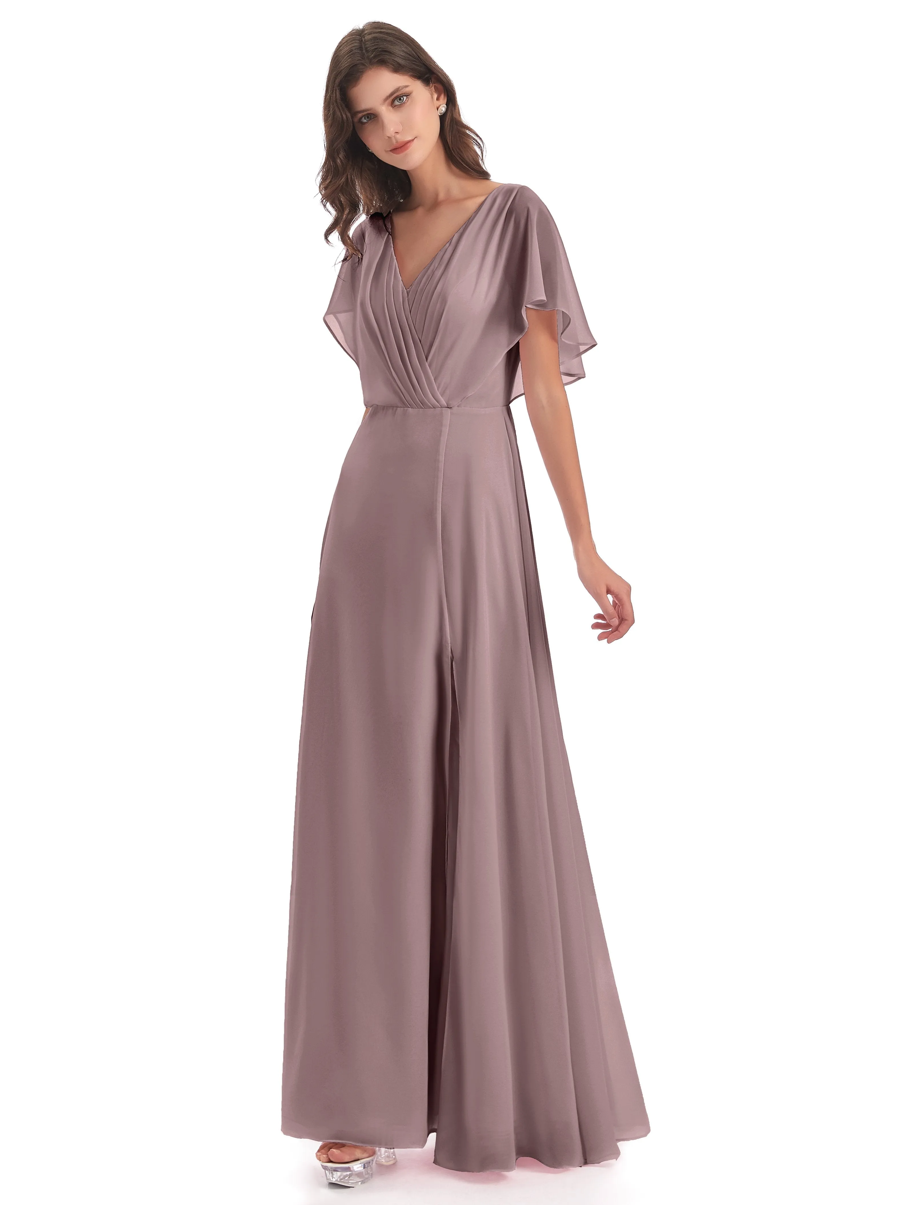 Emily Modest Chiffon Split Long Bridesmaid Dresses