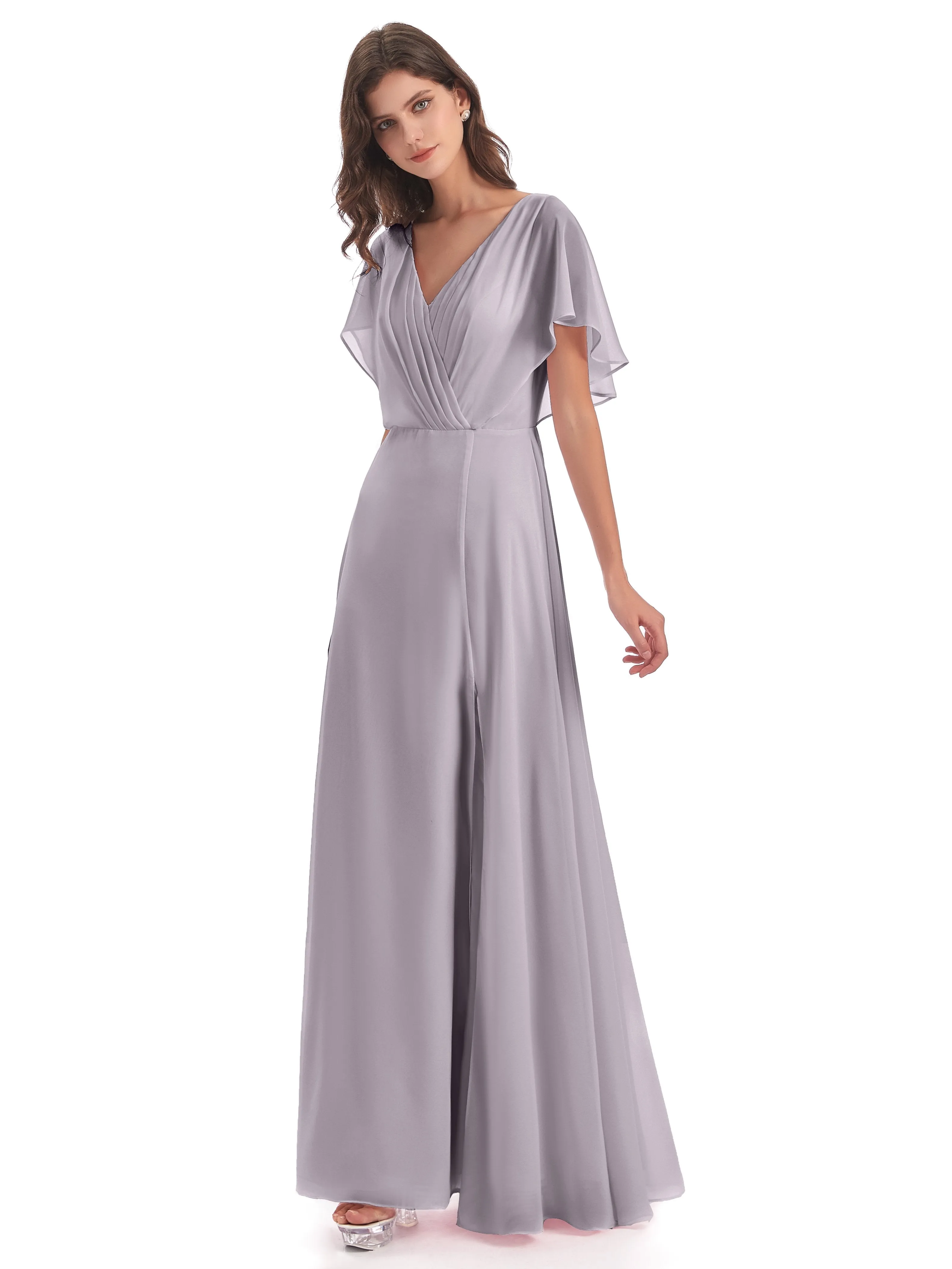 Emily Modest Chiffon Split Long Bridesmaid Dresses