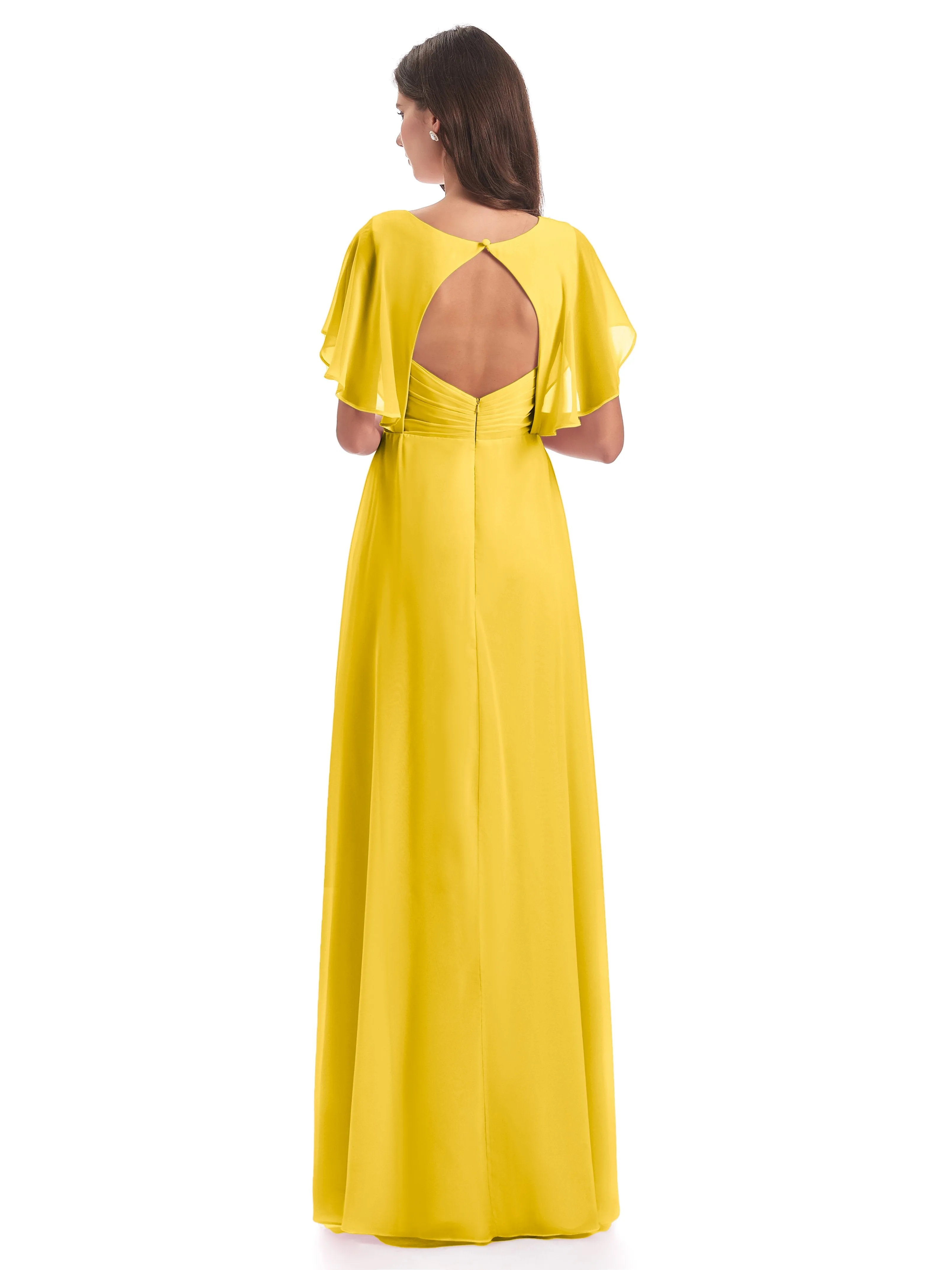 Emily Modest Chiffon Split Long Bridesmaid Dresses