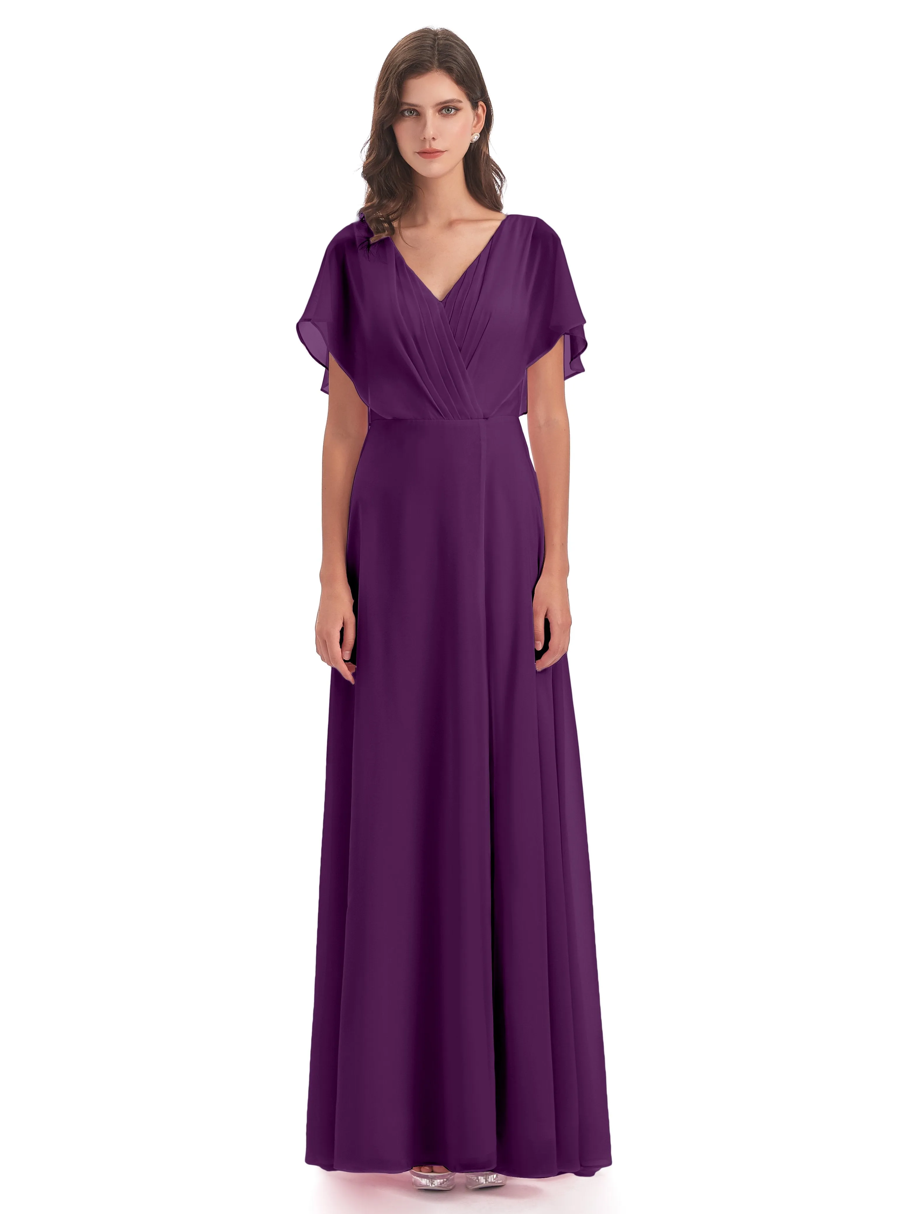 Emily Modest Chiffon Split Long Bridesmaid Dresses