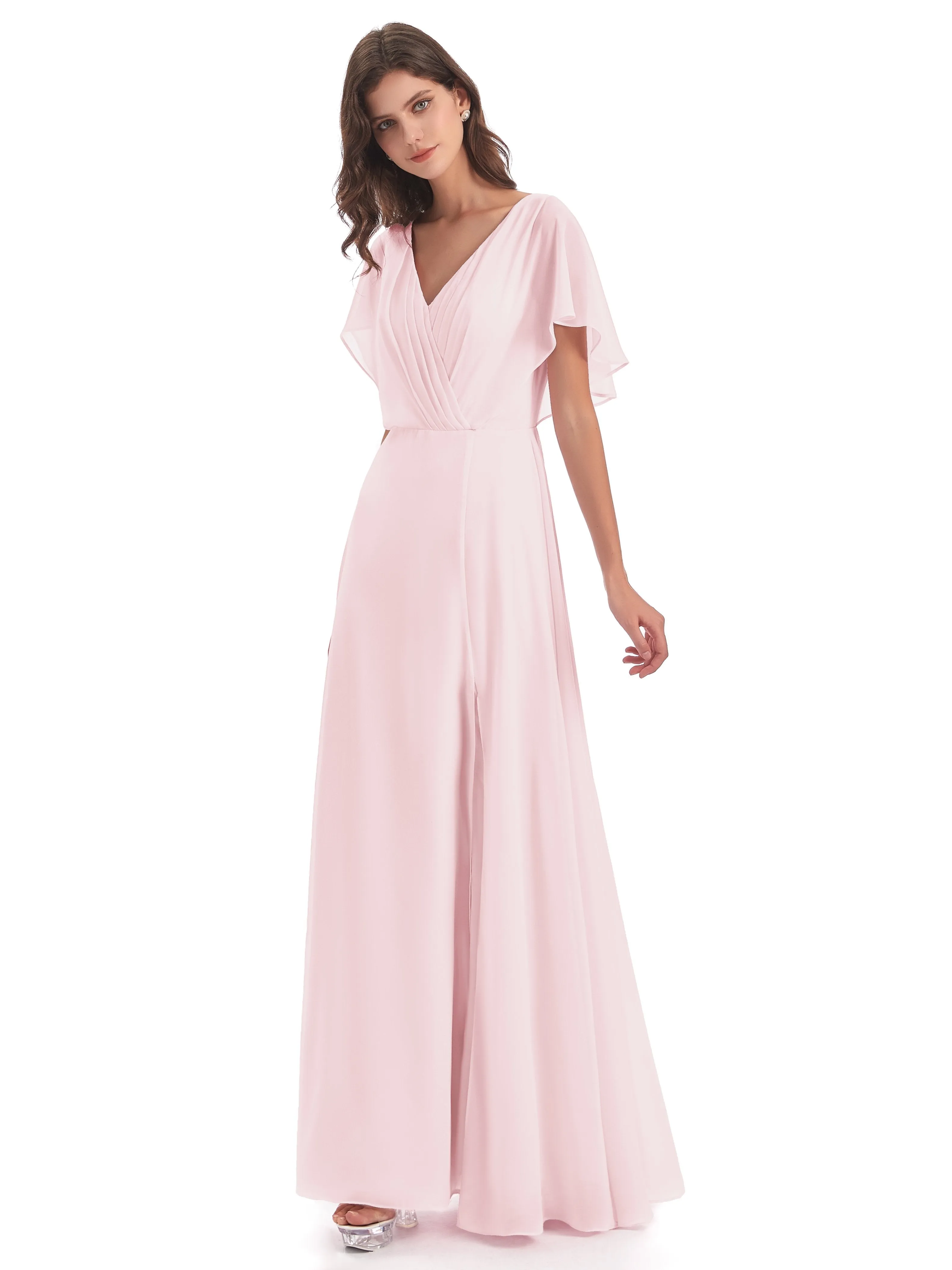 Emily Modest Chiffon Split Long Bridesmaid Dresses