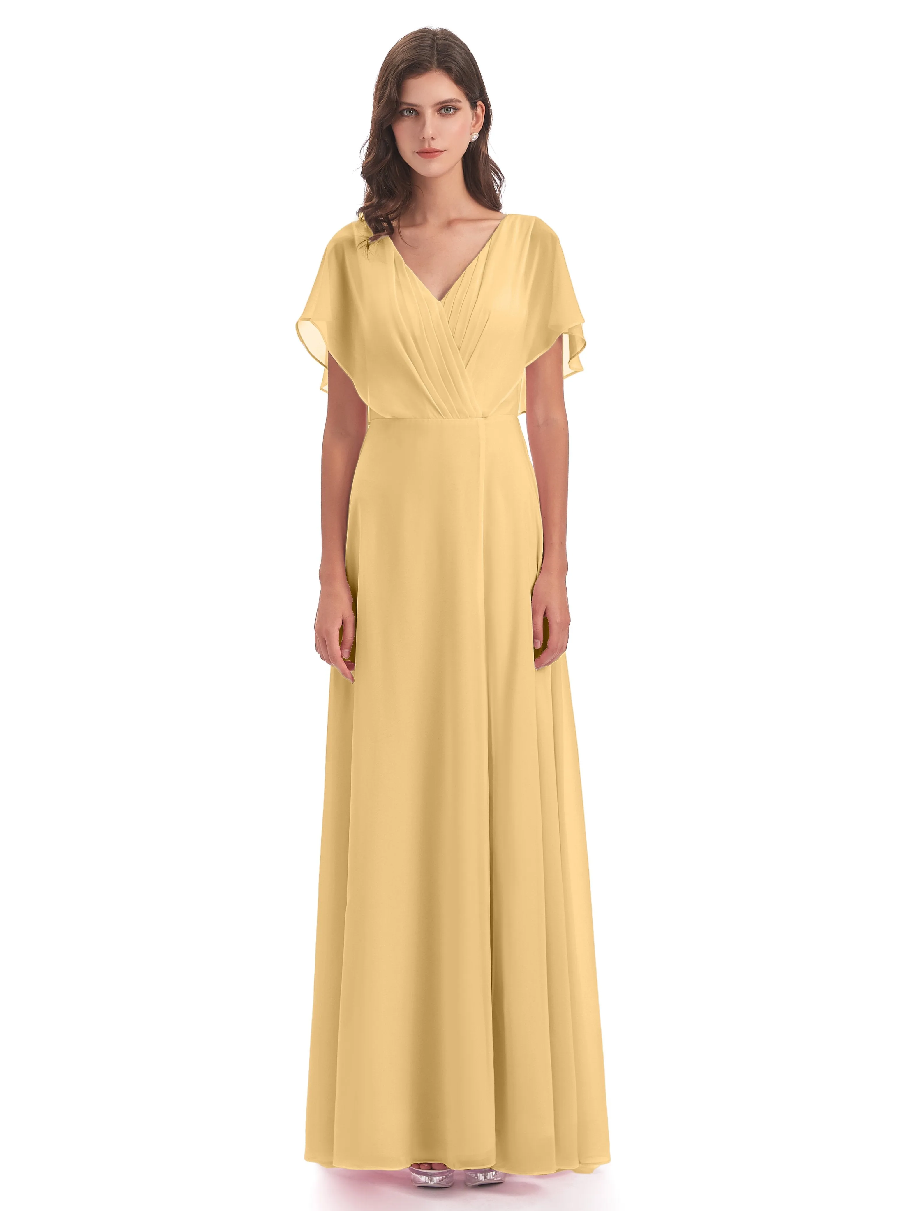 Emily Modest Chiffon Split Long Bridesmaid Dresses