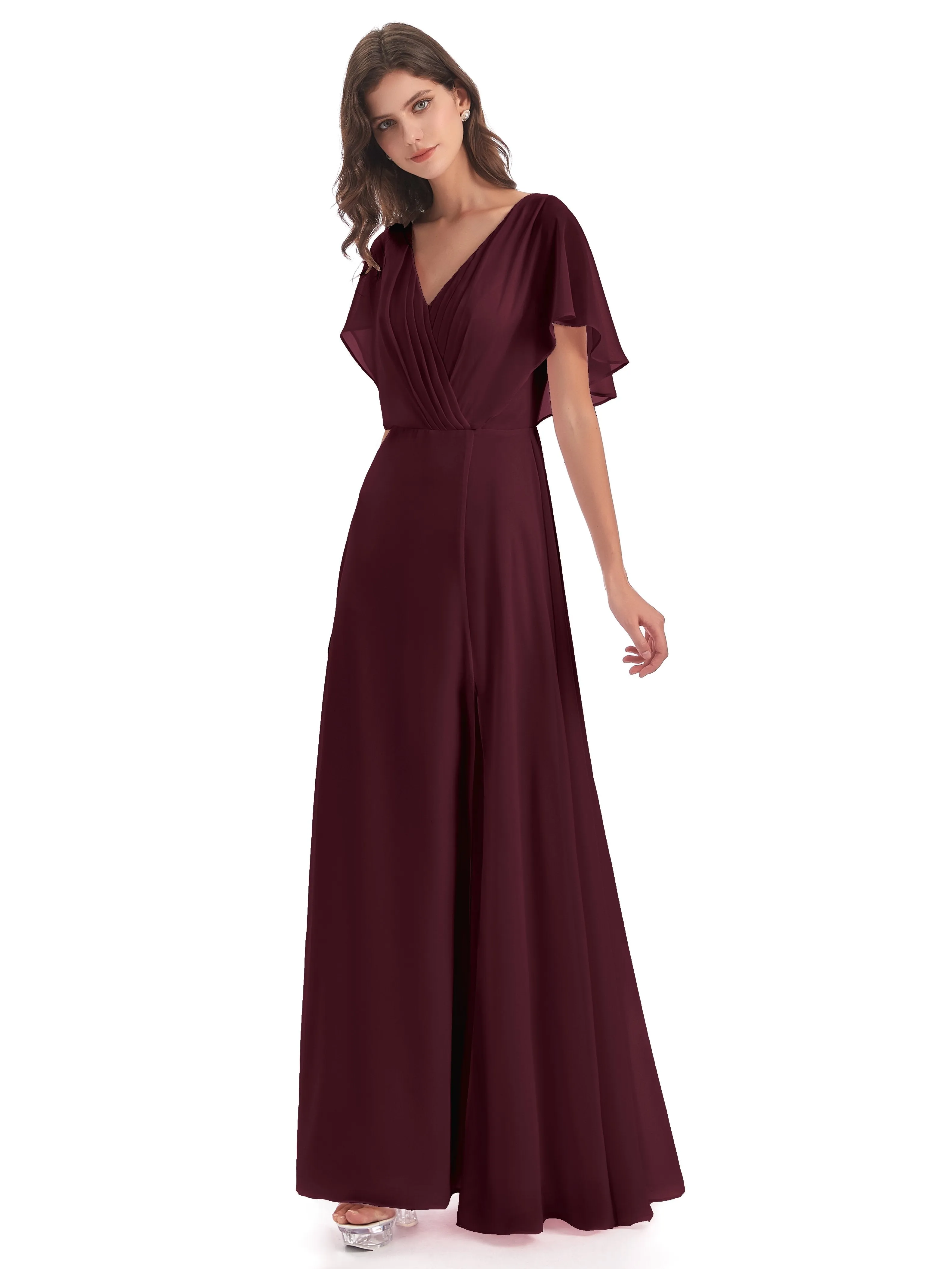 Emily Modest Chiffon Split Long Bridesmaid Dresses