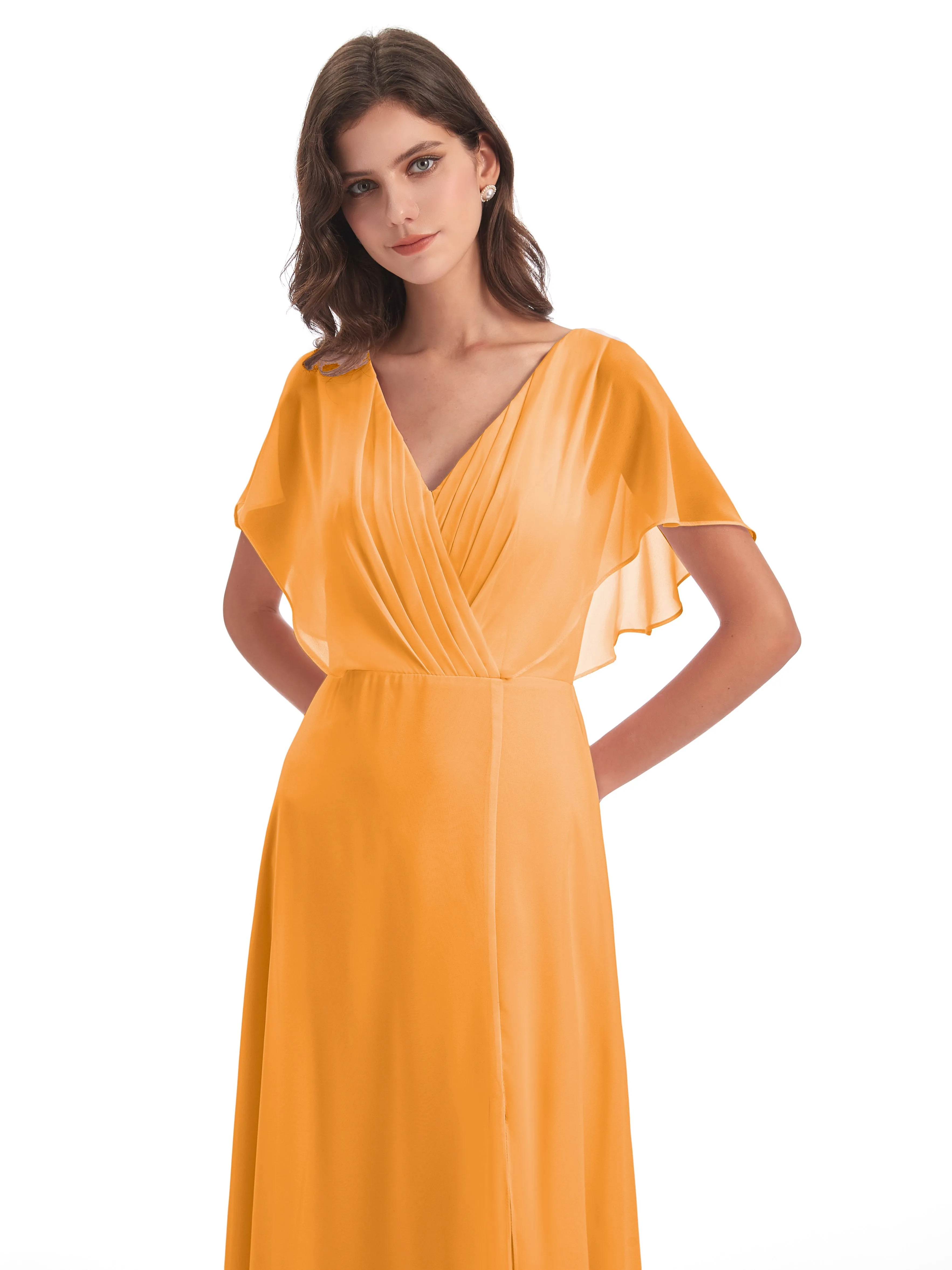 Emily Modest Chiffon Split Long Bridesmaid Dresses