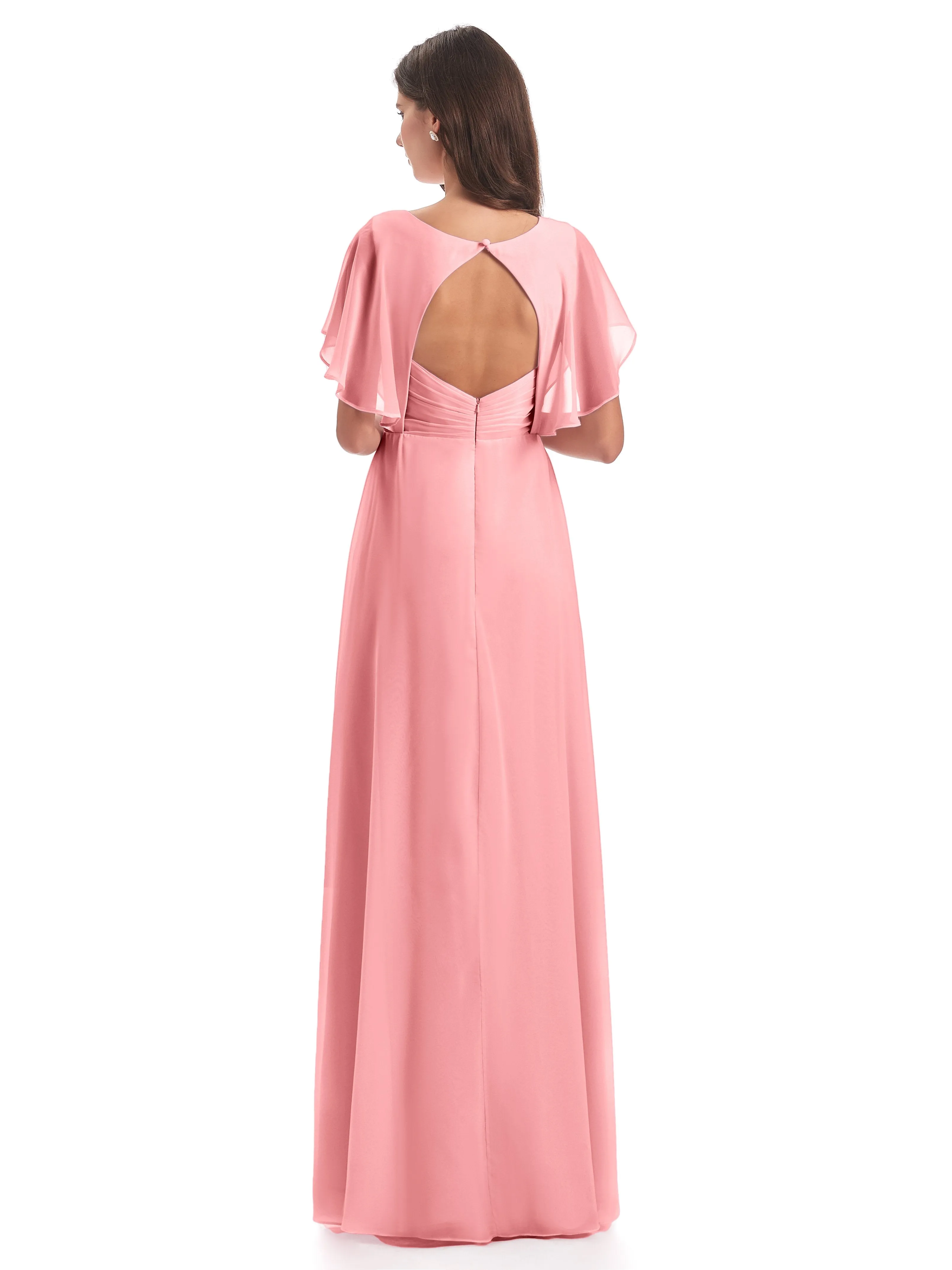 Emily Modest Chiffon Split Long Bridesmaid Dresses