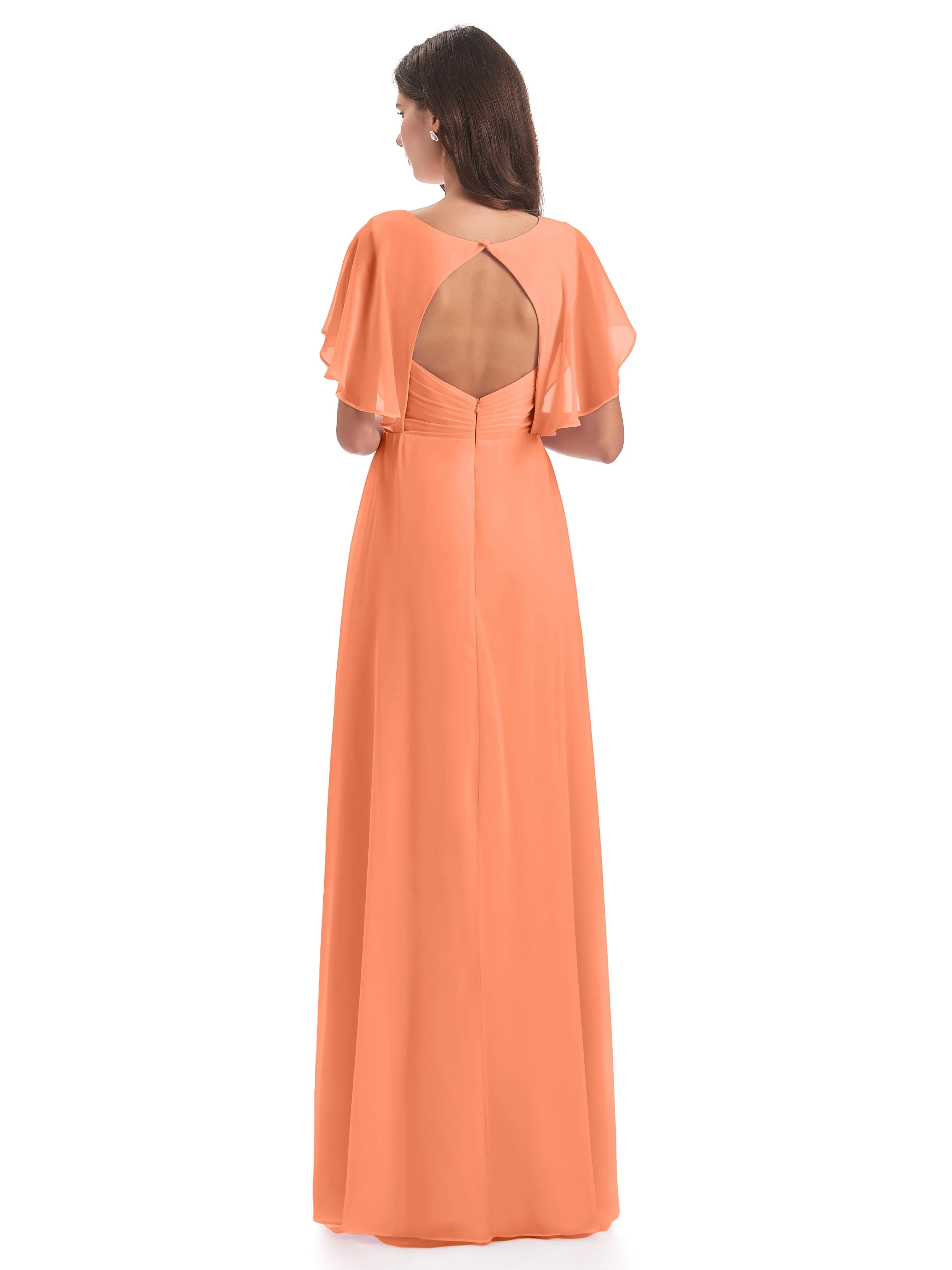 Emily Modest Chiffon Split Long Bridesmaid Dresses