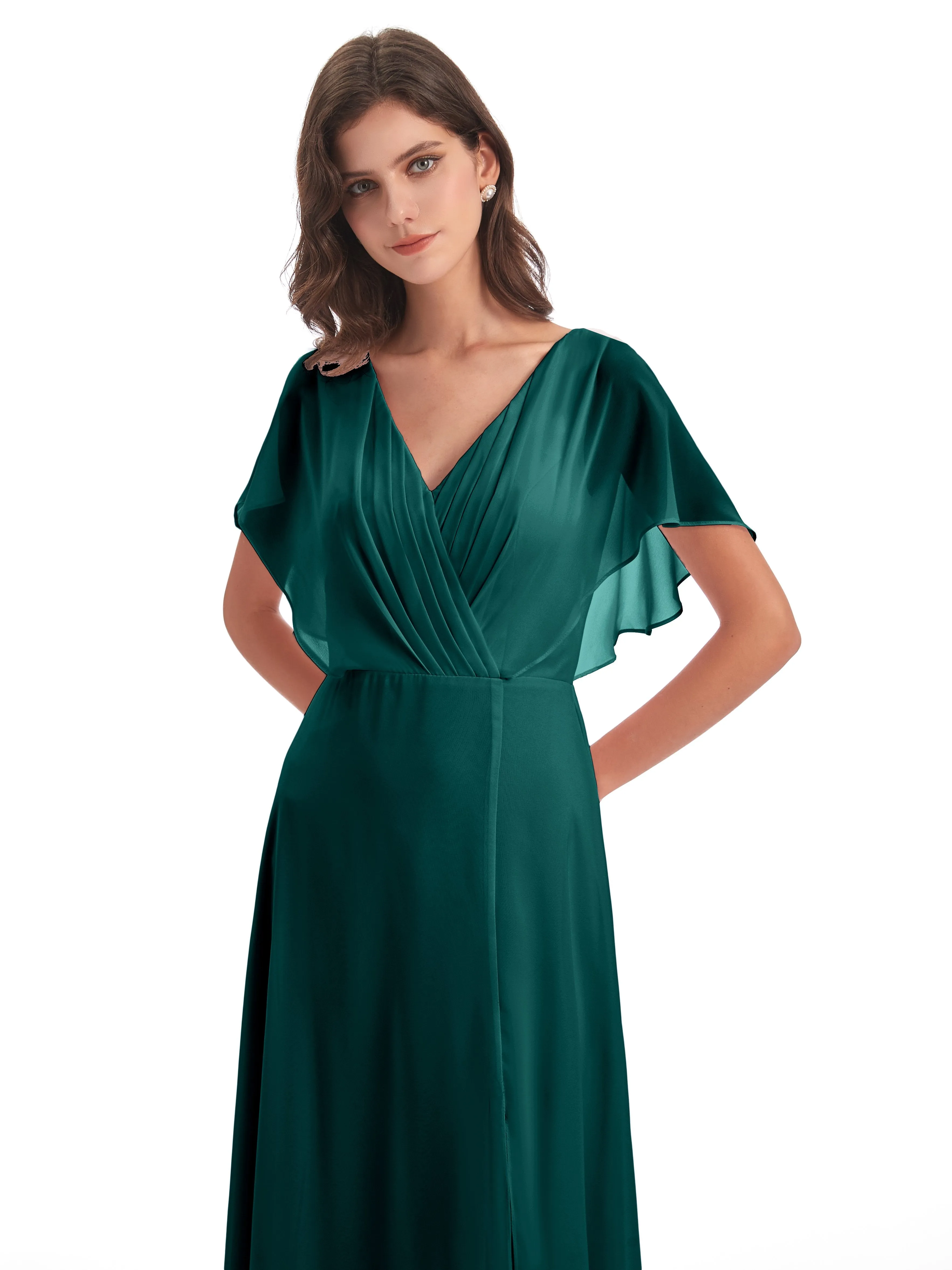 Emily Modest Chiffon Split Long Bridesmaid Dresses