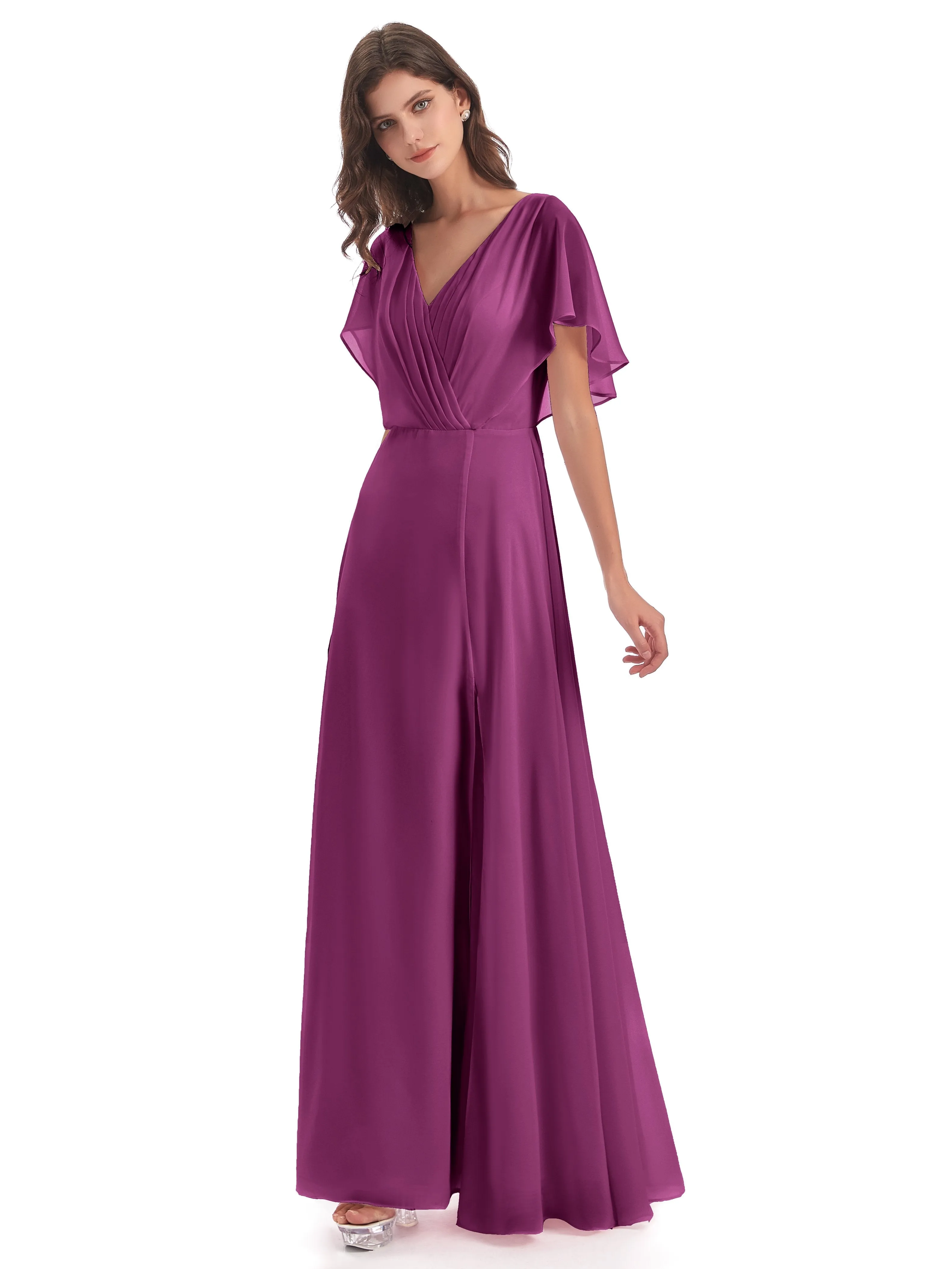 Emily Modest Chiffon Split Long Bridesmaid Dresses