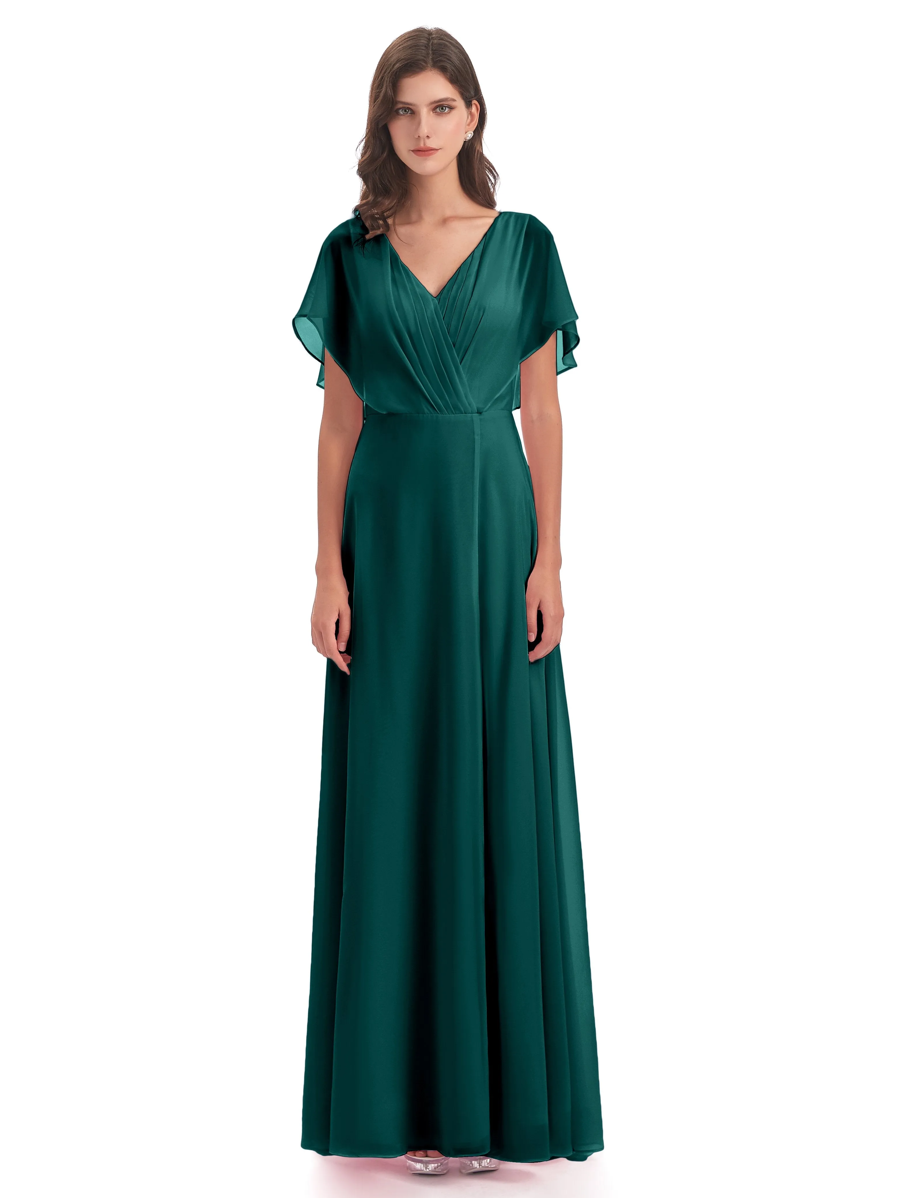 Emily Modest Chiffon Split Long Bridesmaid Dresses