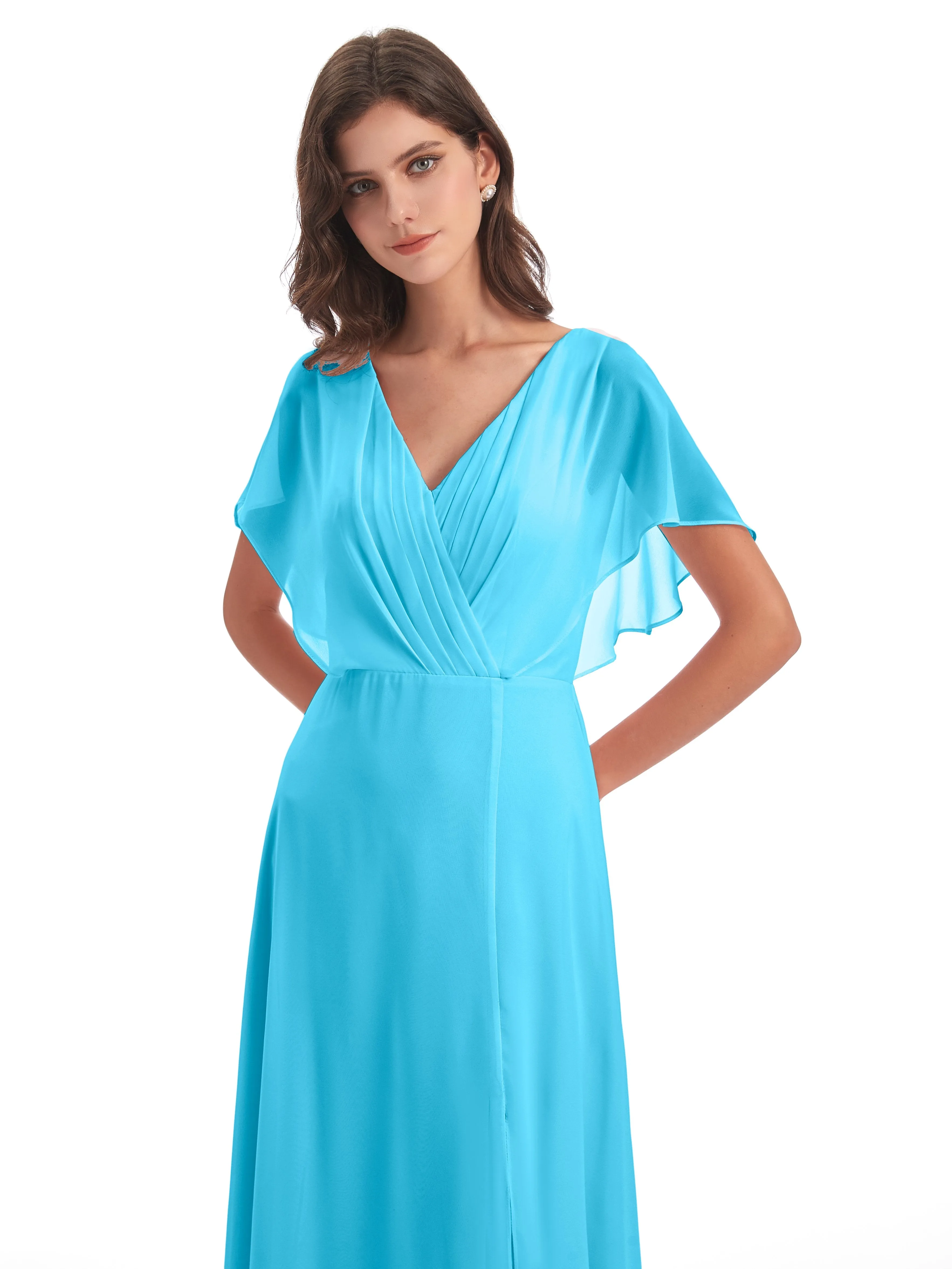 Emily Modest Chiffon Split Long Bridesmaid Dresses