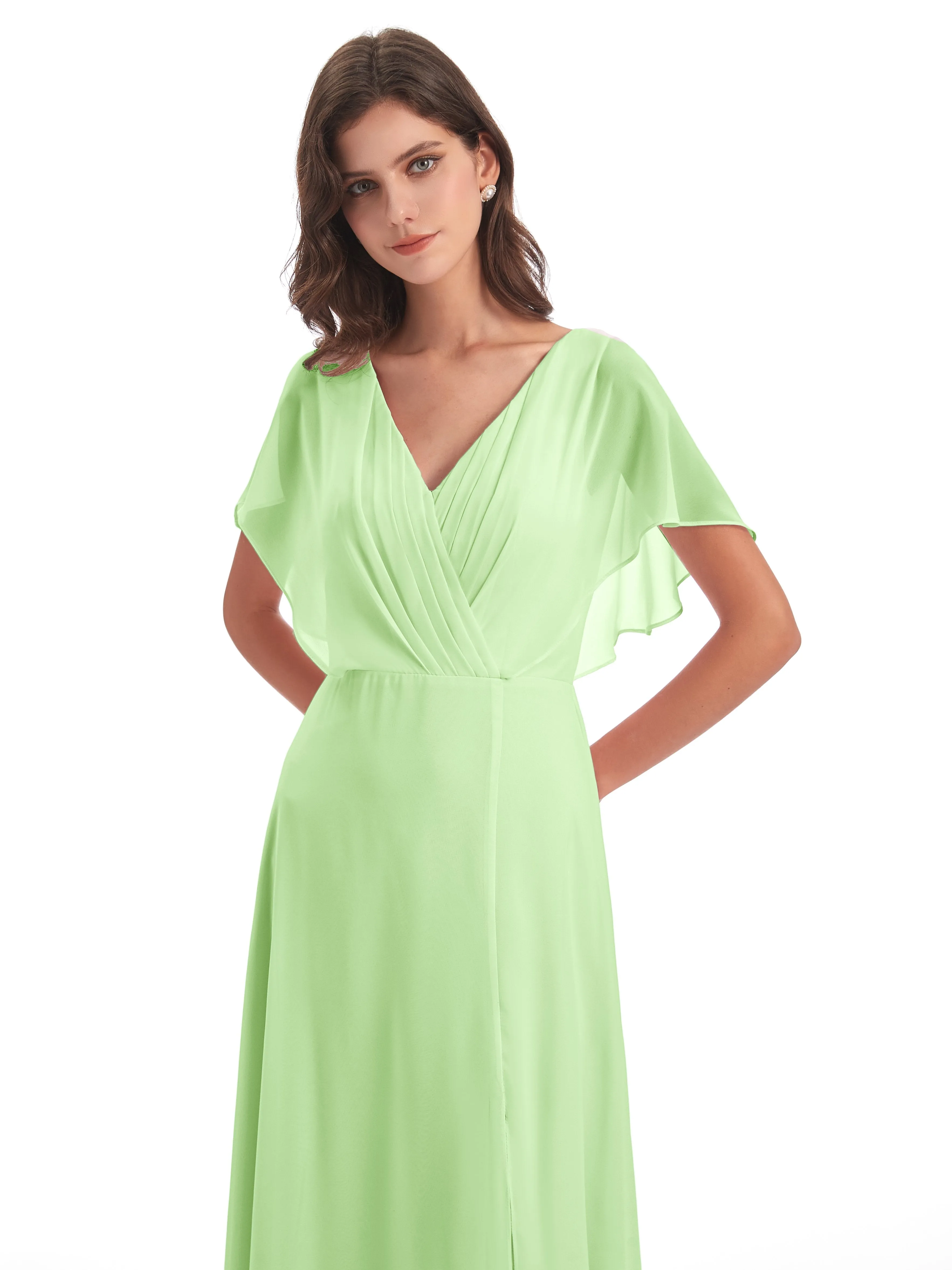 Emily Modest Chiffon Split Long Bridesmaid Dresses