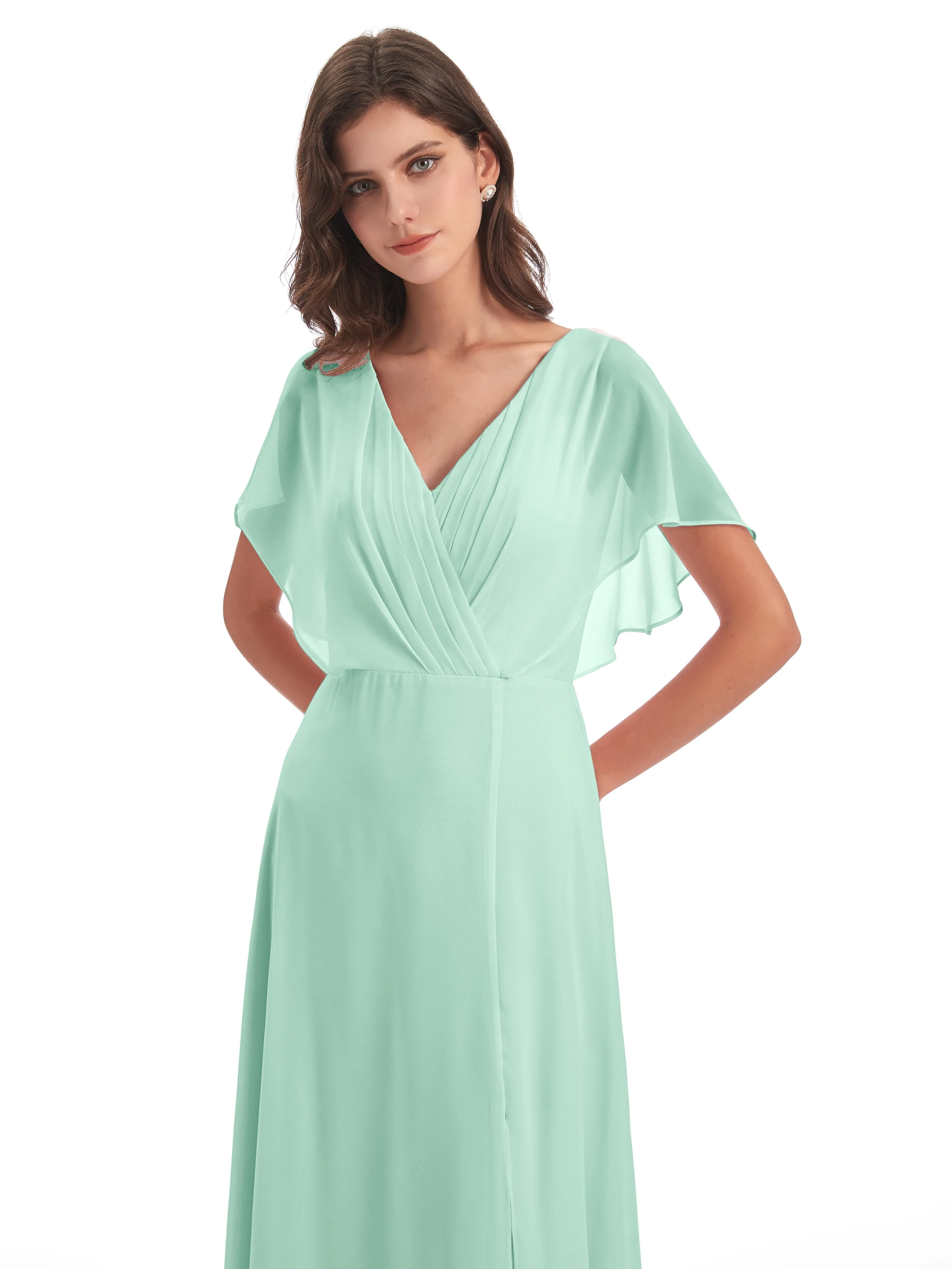 Emily Modest Chiffon Split Long Bridesmaid Dresses