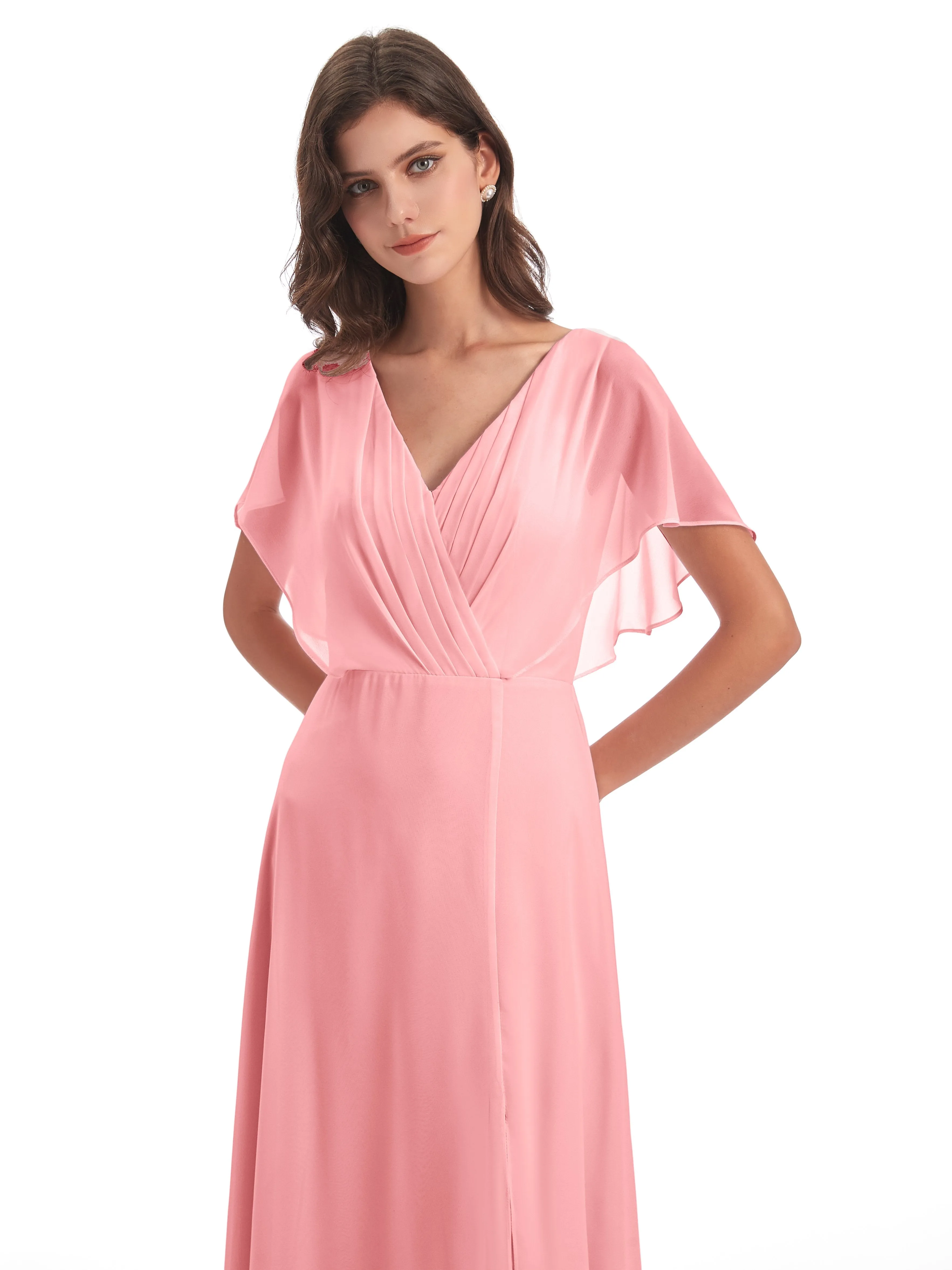 Emily Modest Chiffon Split Long Bridesmaid Dresses