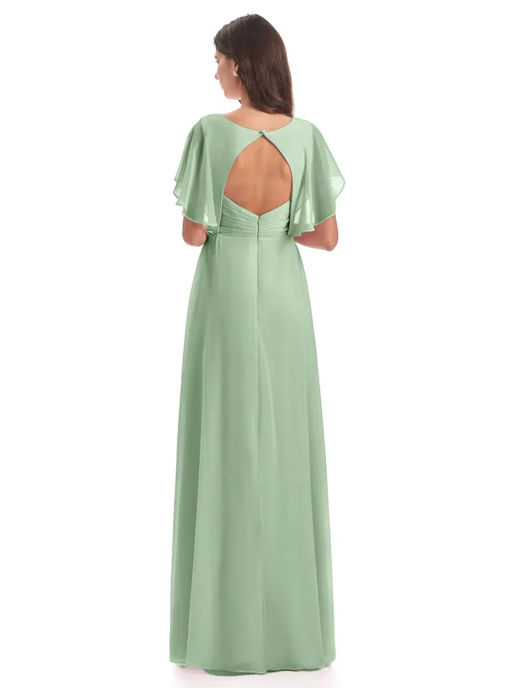 Emily Modest Chiffon Split Long Bridesmaid Dresses