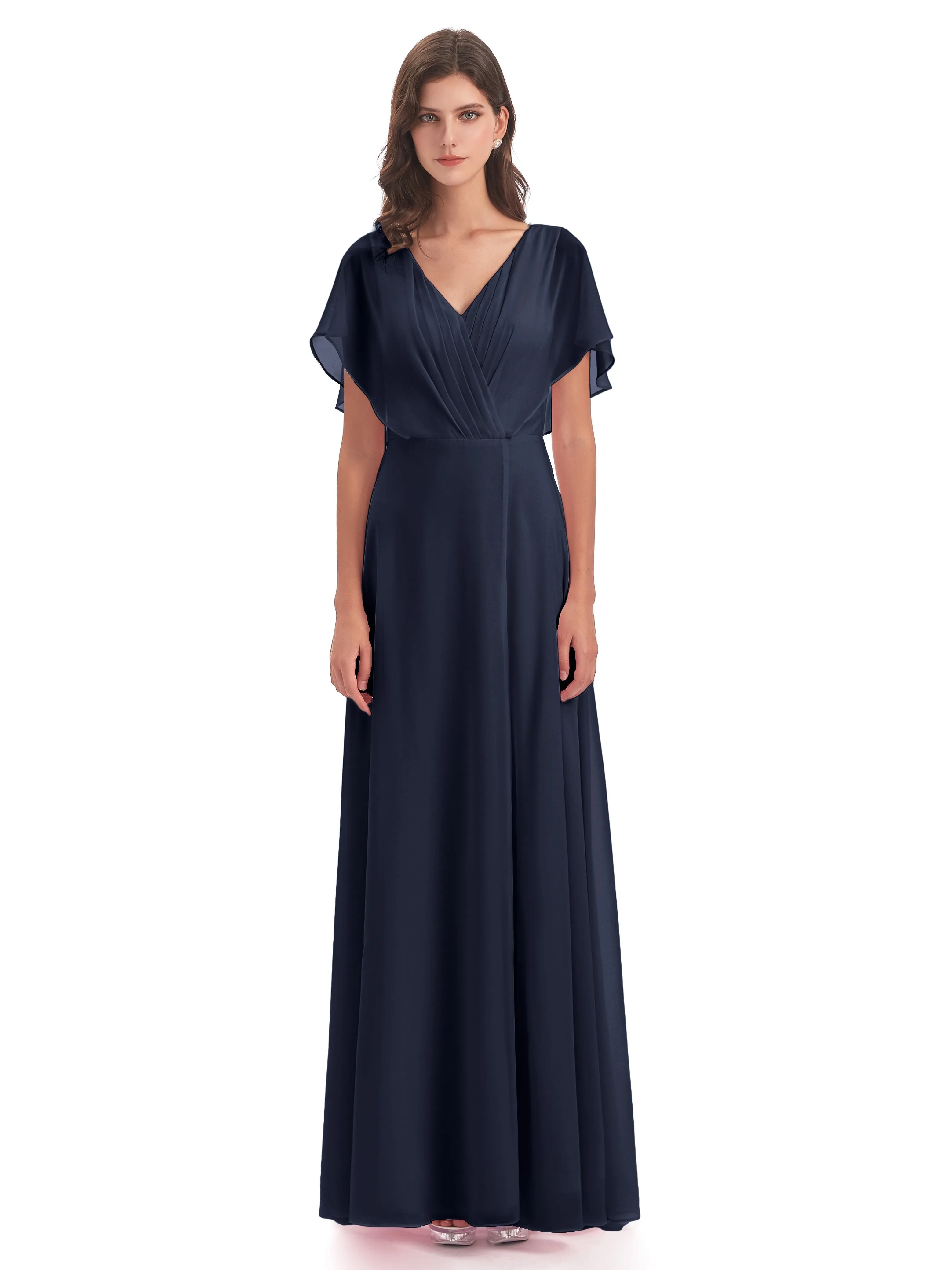 Emily Modest Chiffon Split Long Bridesmaid Dresses