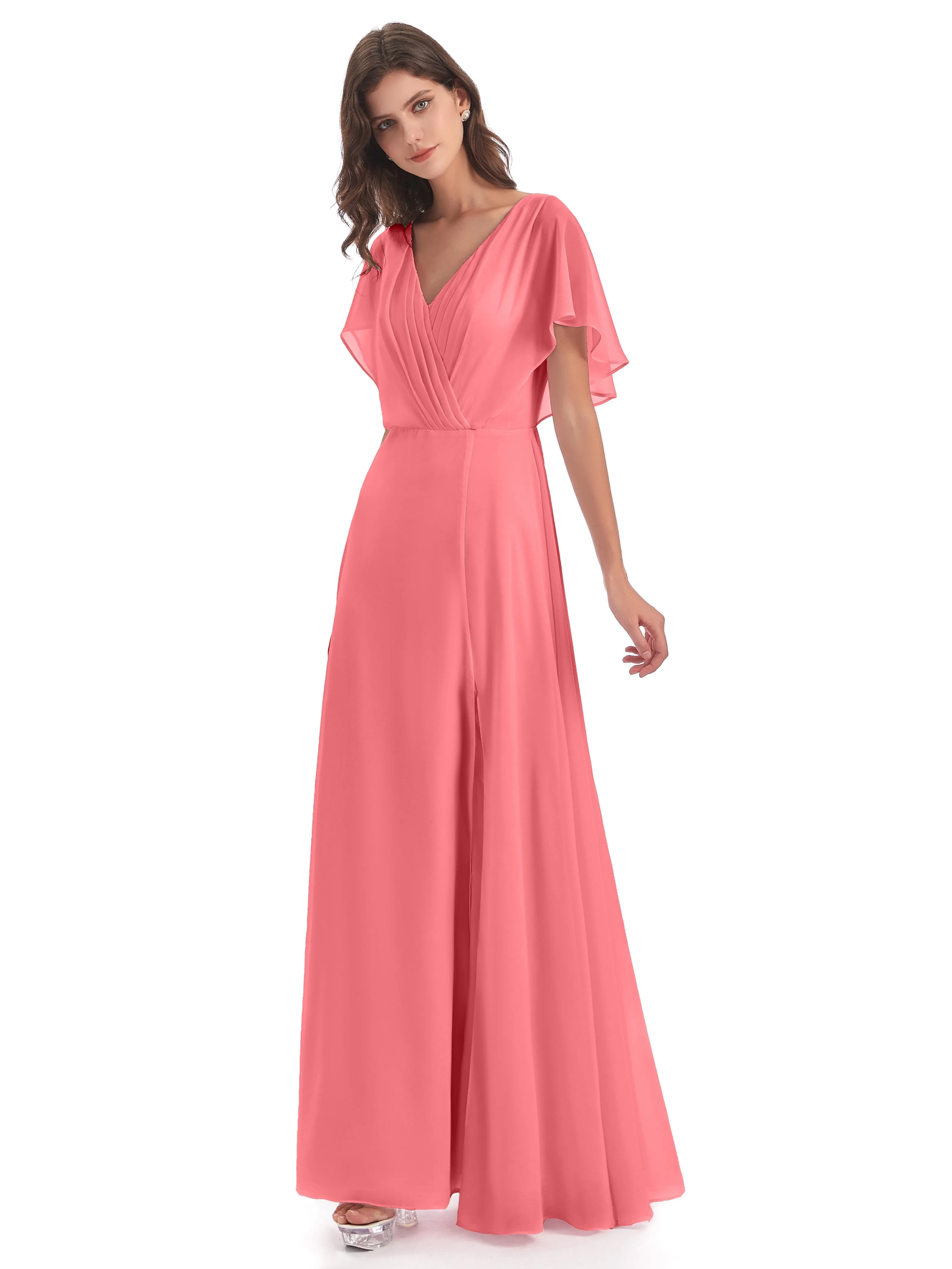 Emily Modest Chiffon Split Long Bridesmaid Dresses