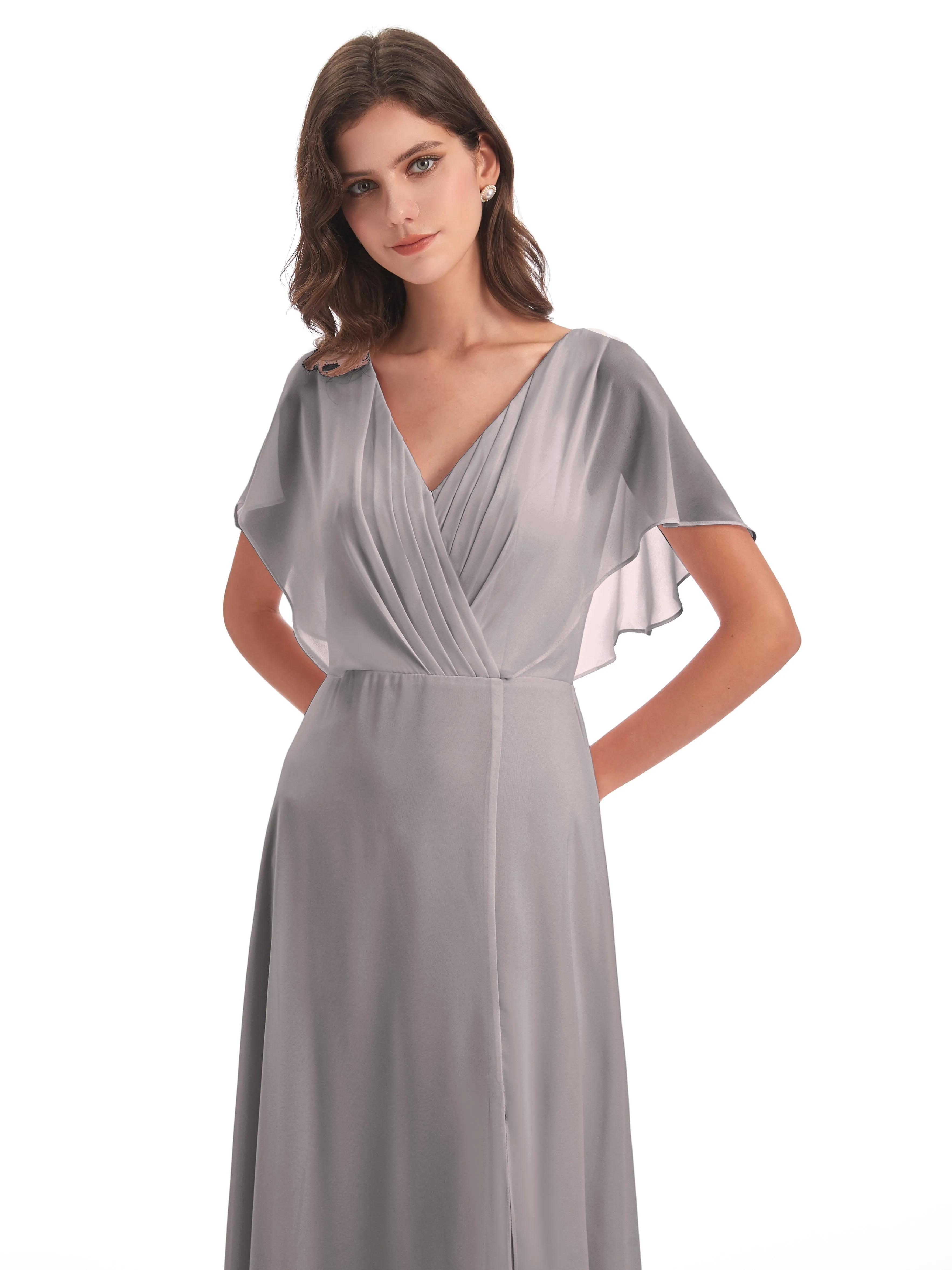 Emily Modest Chiffon Split Long Bridesmaid Dresses