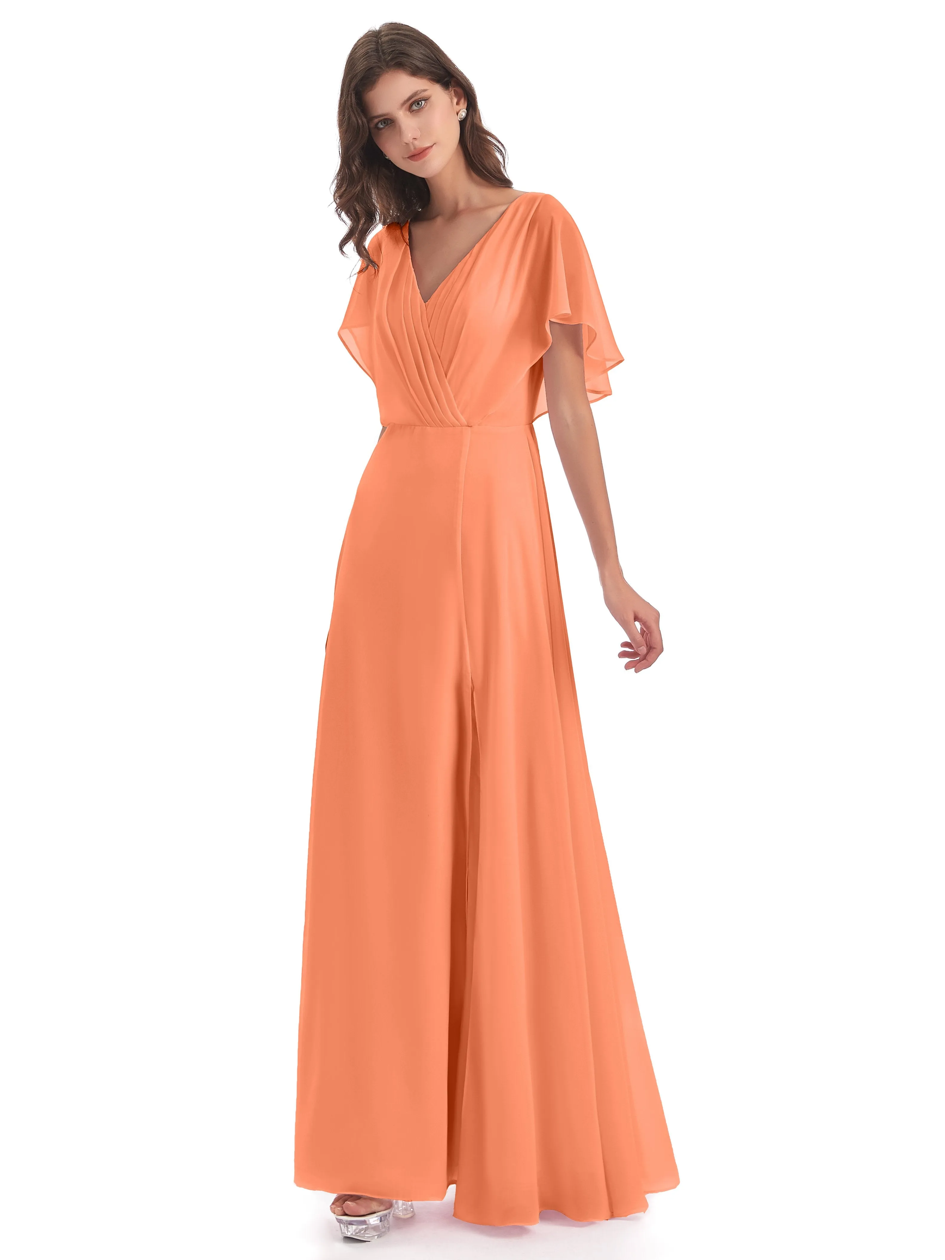 Emily Modest Chiffon Split Long Bridesmaid Dresses