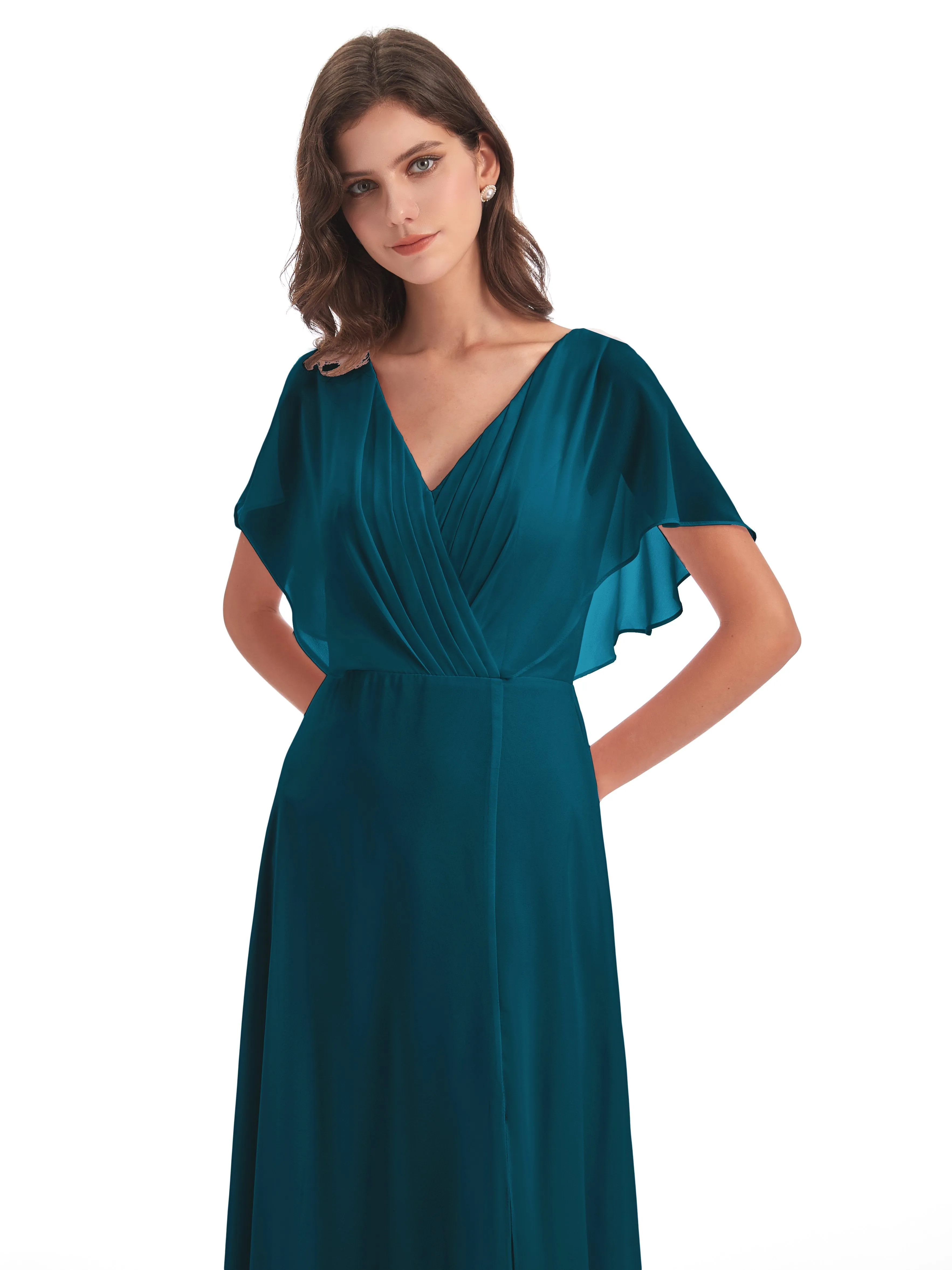 Emily Modest Chiffon Split Long Bridesmaid Dresses