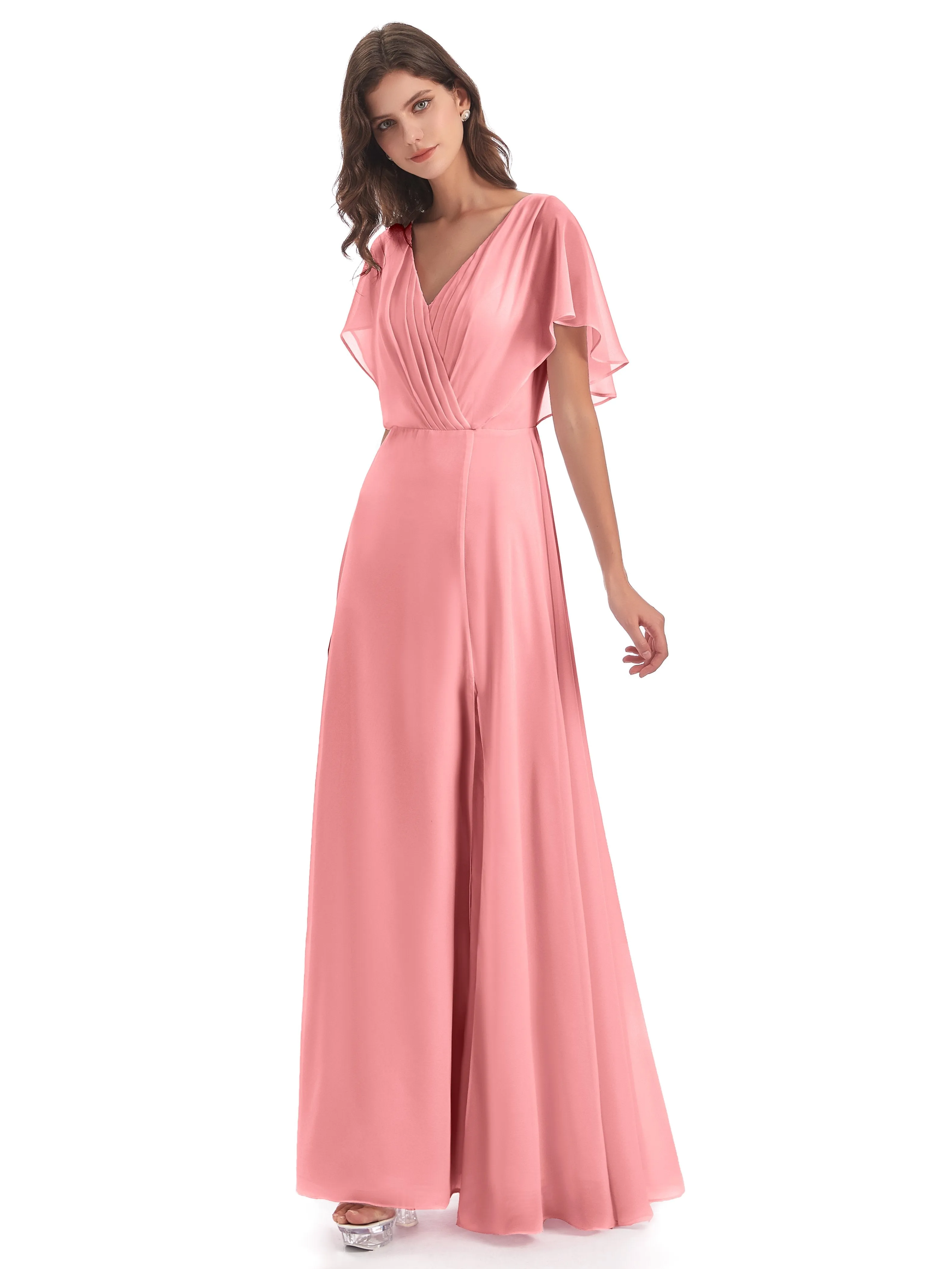 Emily Modest Chiffon Split Long Bridesmaid Dresses