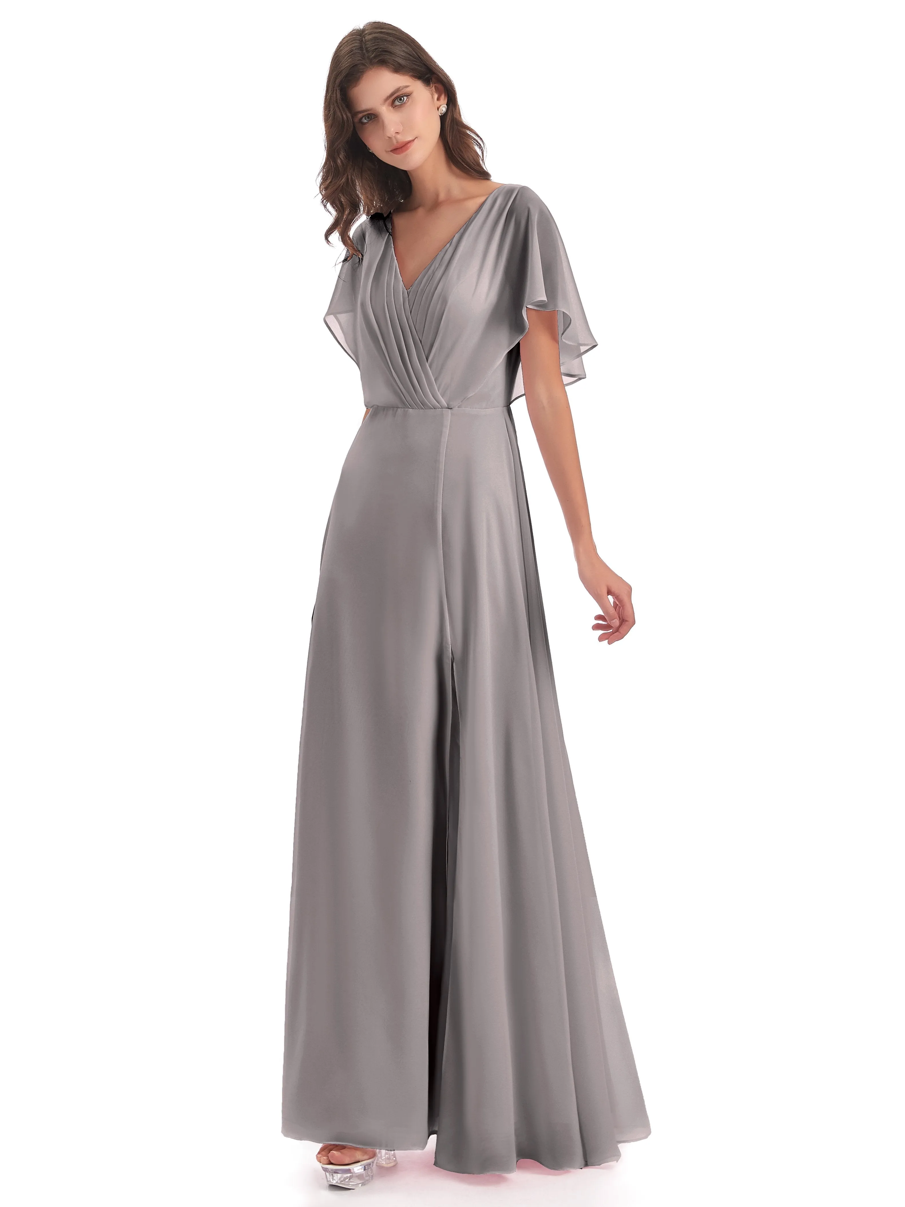 Emily Modest Chiffon Split Long Bridesmaid Dresses