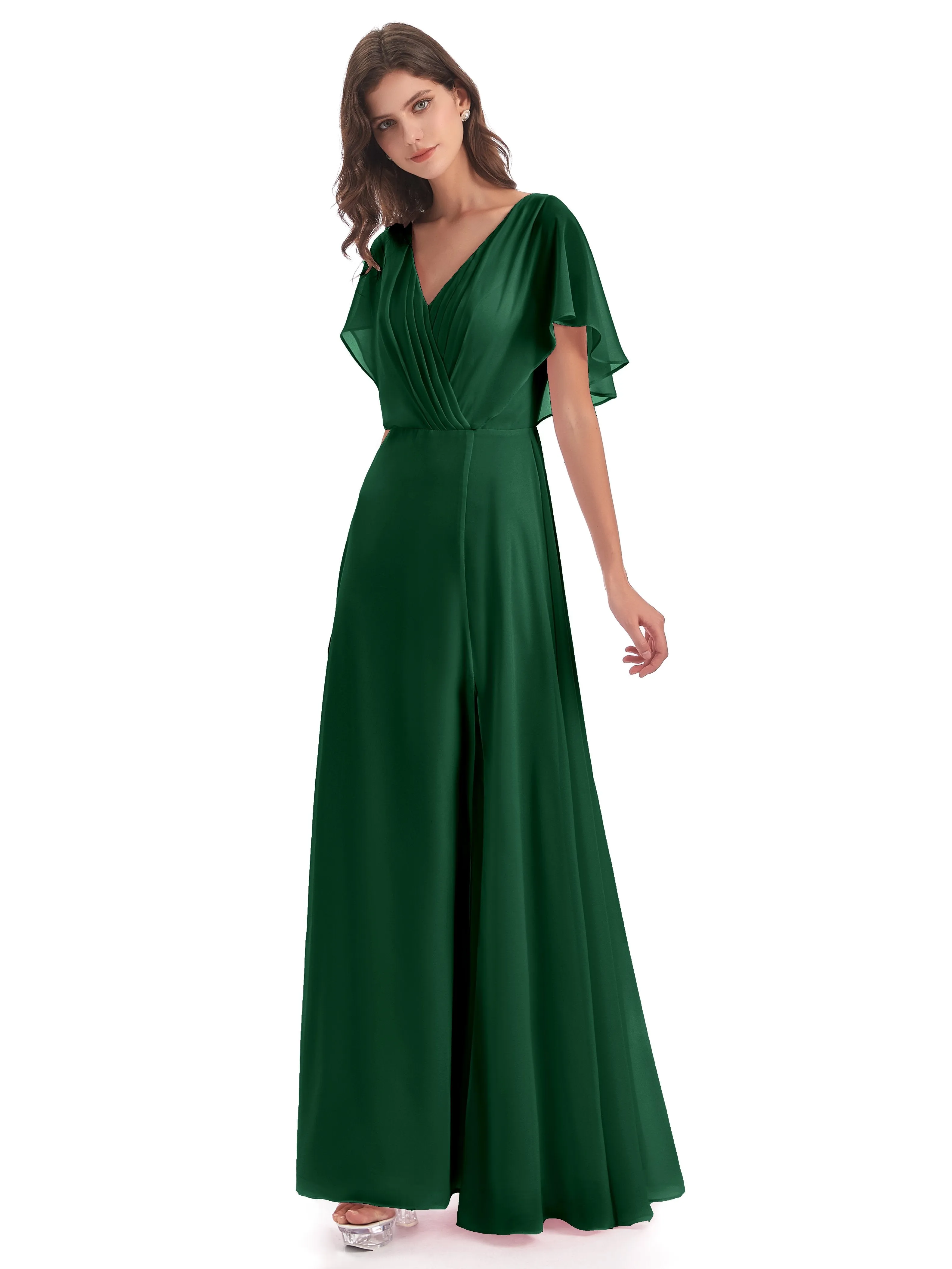 Emily Modest Chiffon Split Long Bridesmaid Dresses