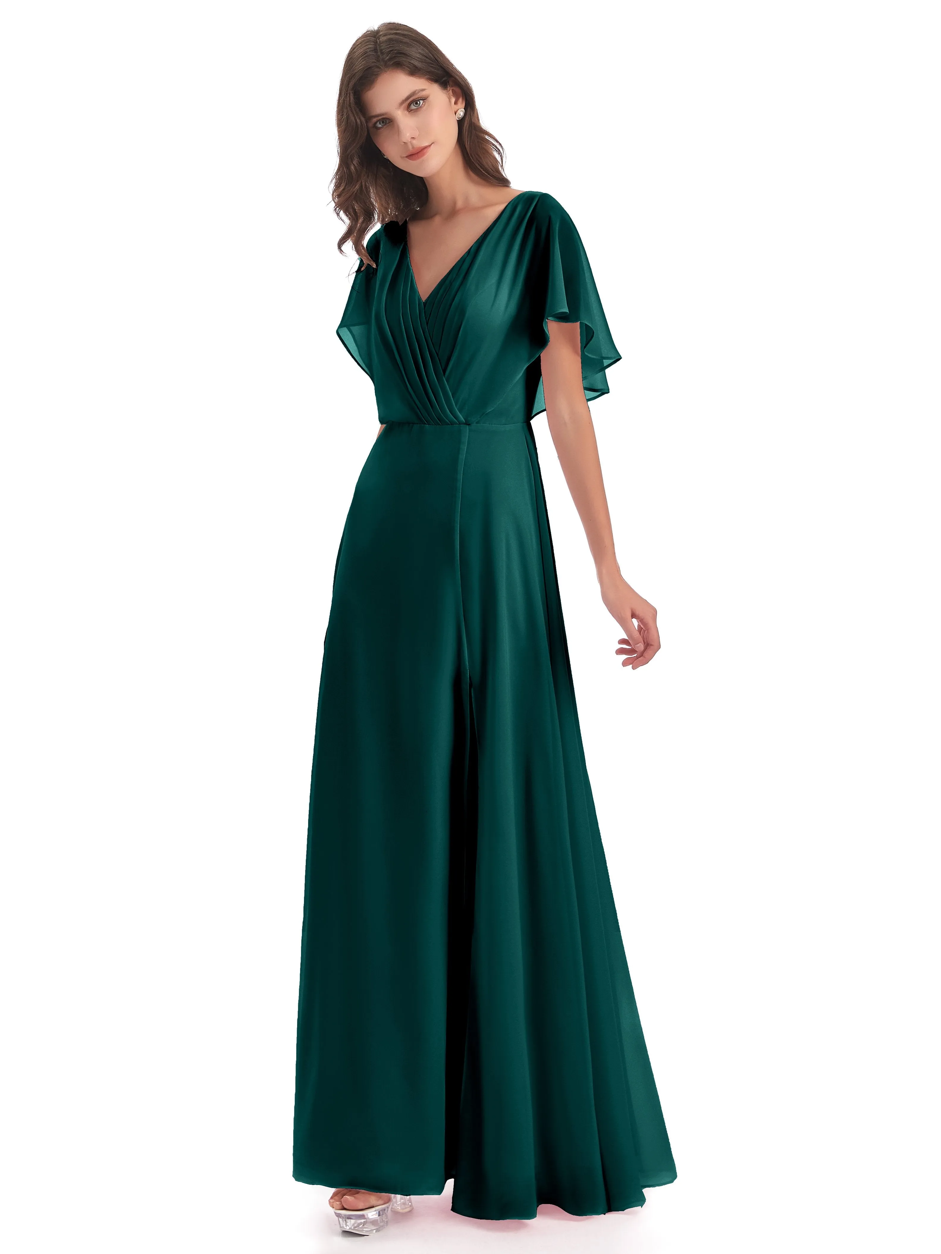 Emily Modest Chiffon Split Long Bridesmaid Dresses