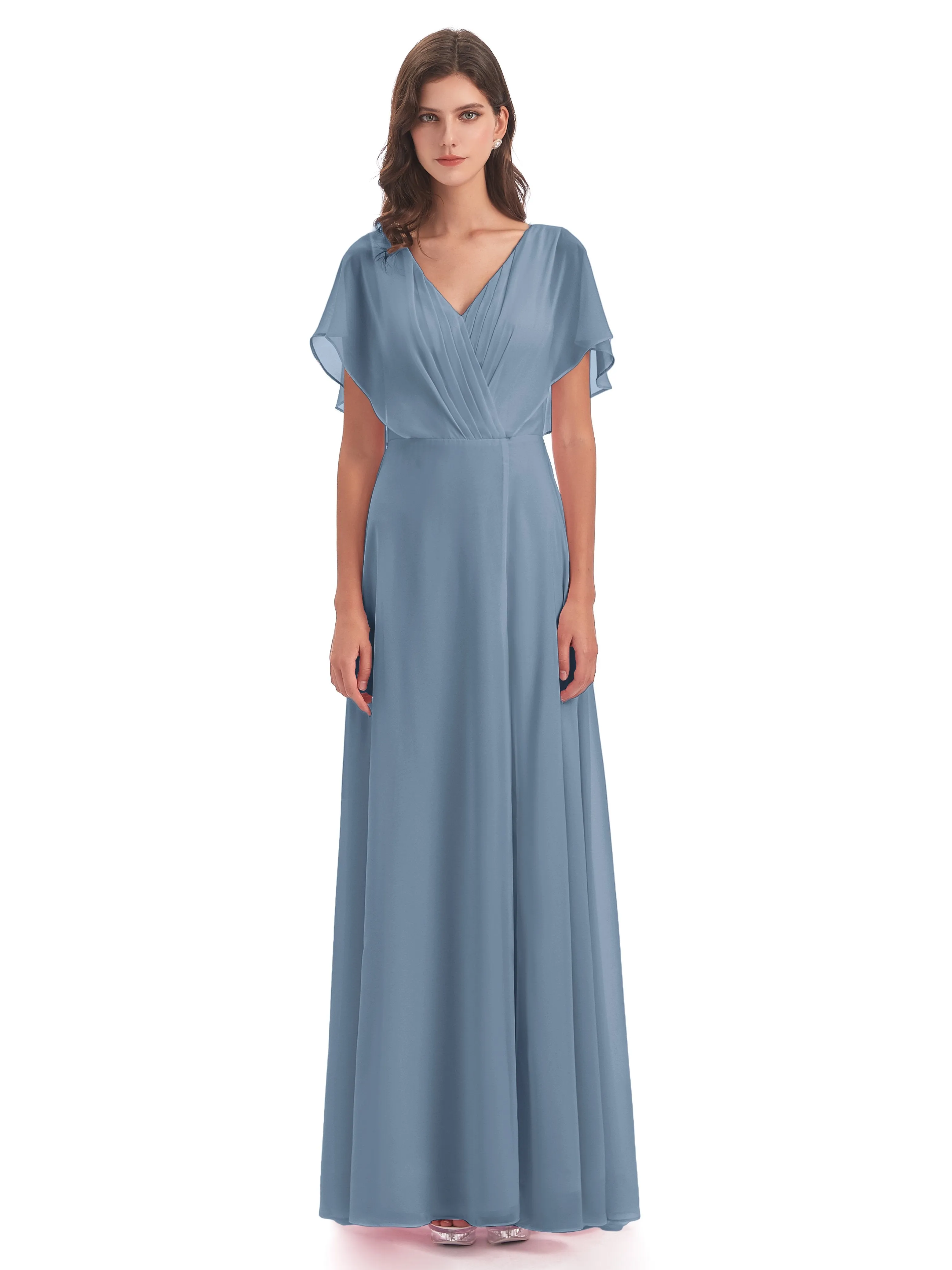 Emily Modest Chiffon Split Long Bridesmaid Dresses