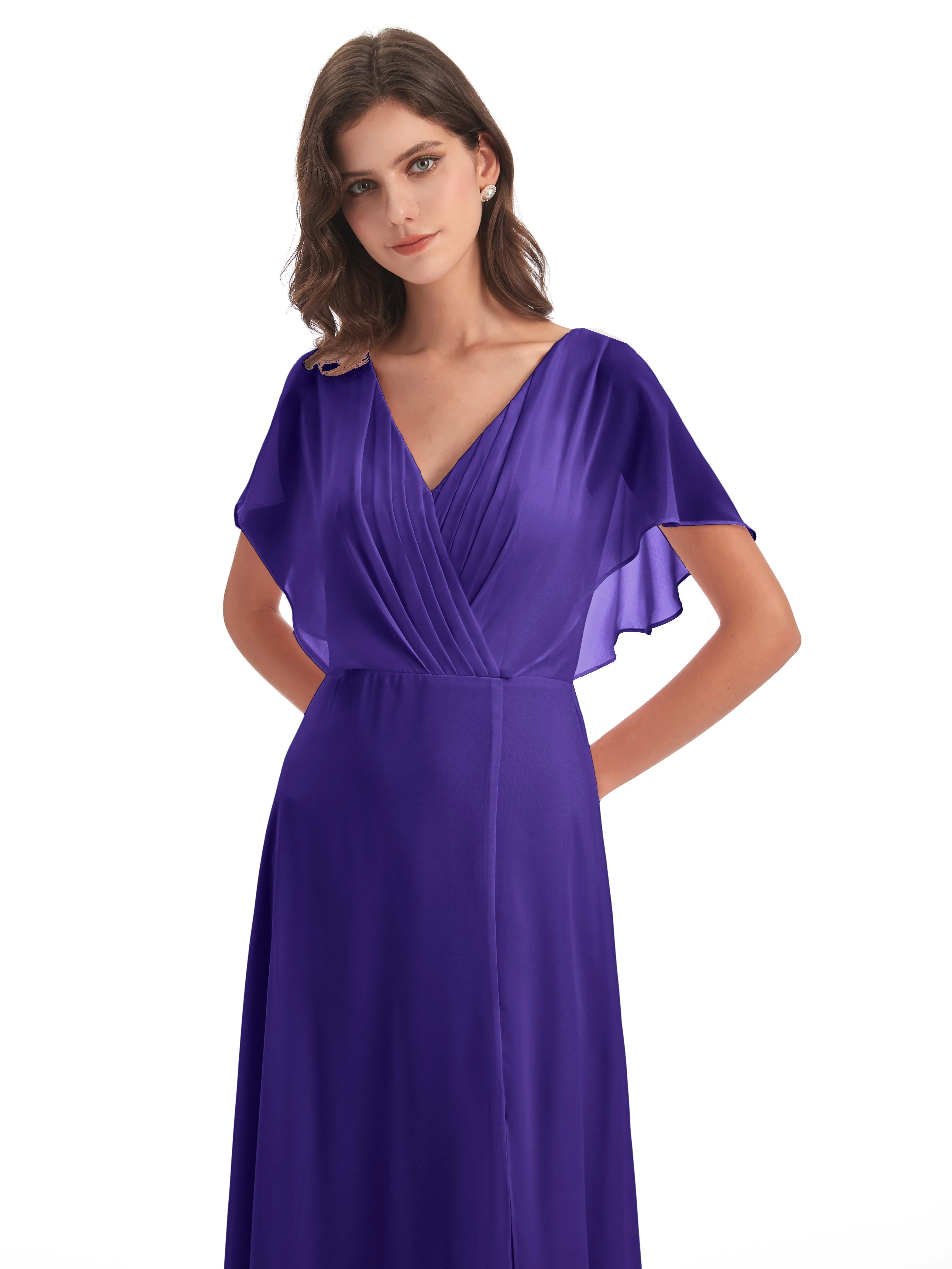 Emily Modest Chiffon Split Long Bridesmaid Dresses