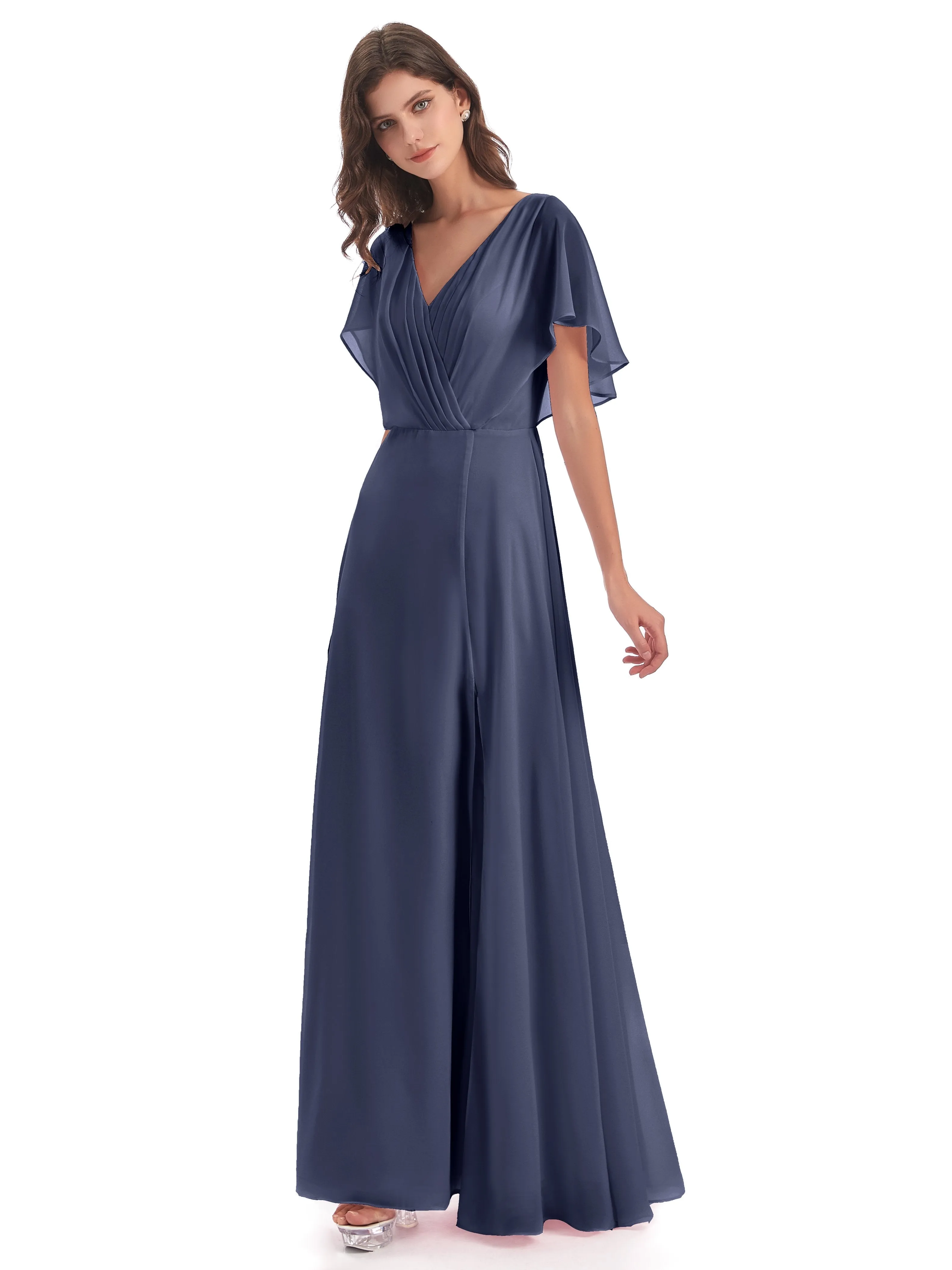 Emily Modest Chiffon Split Long Bridesmaid Dresses