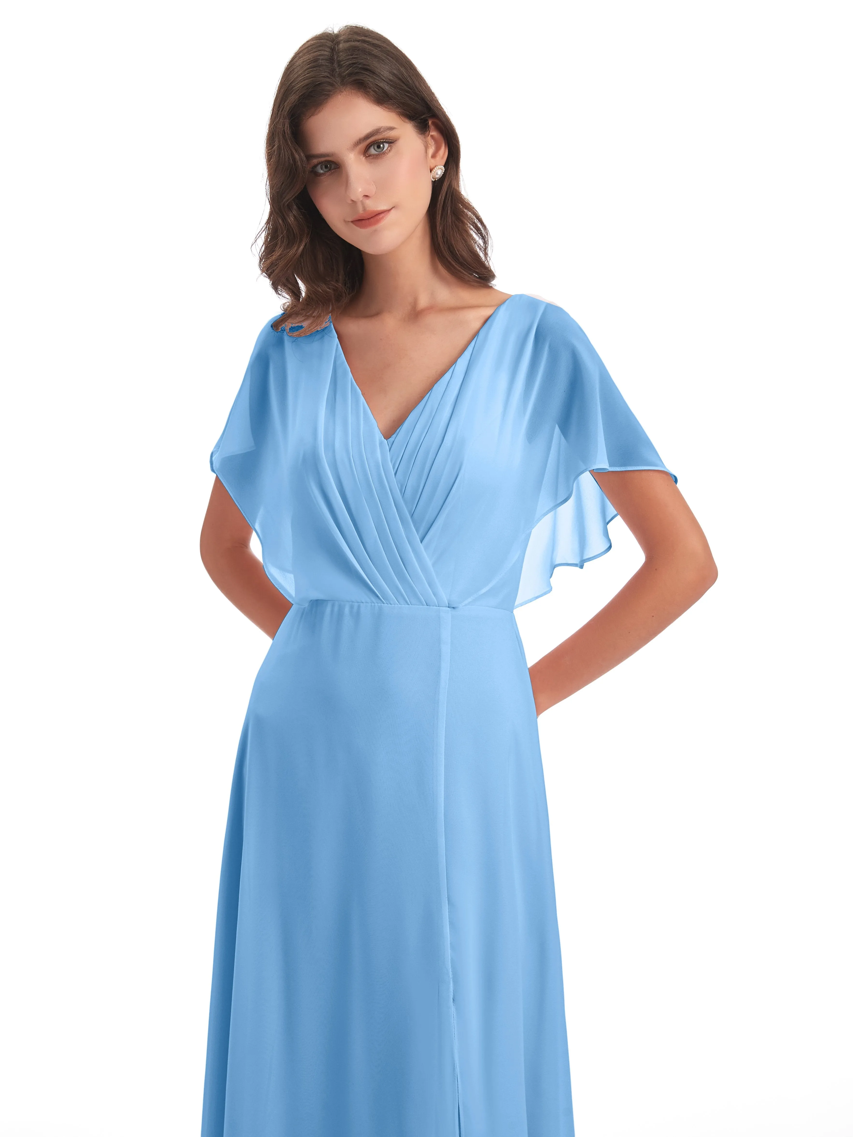 Emily Modest Chiffon Split Long Bridesmaid Dresses