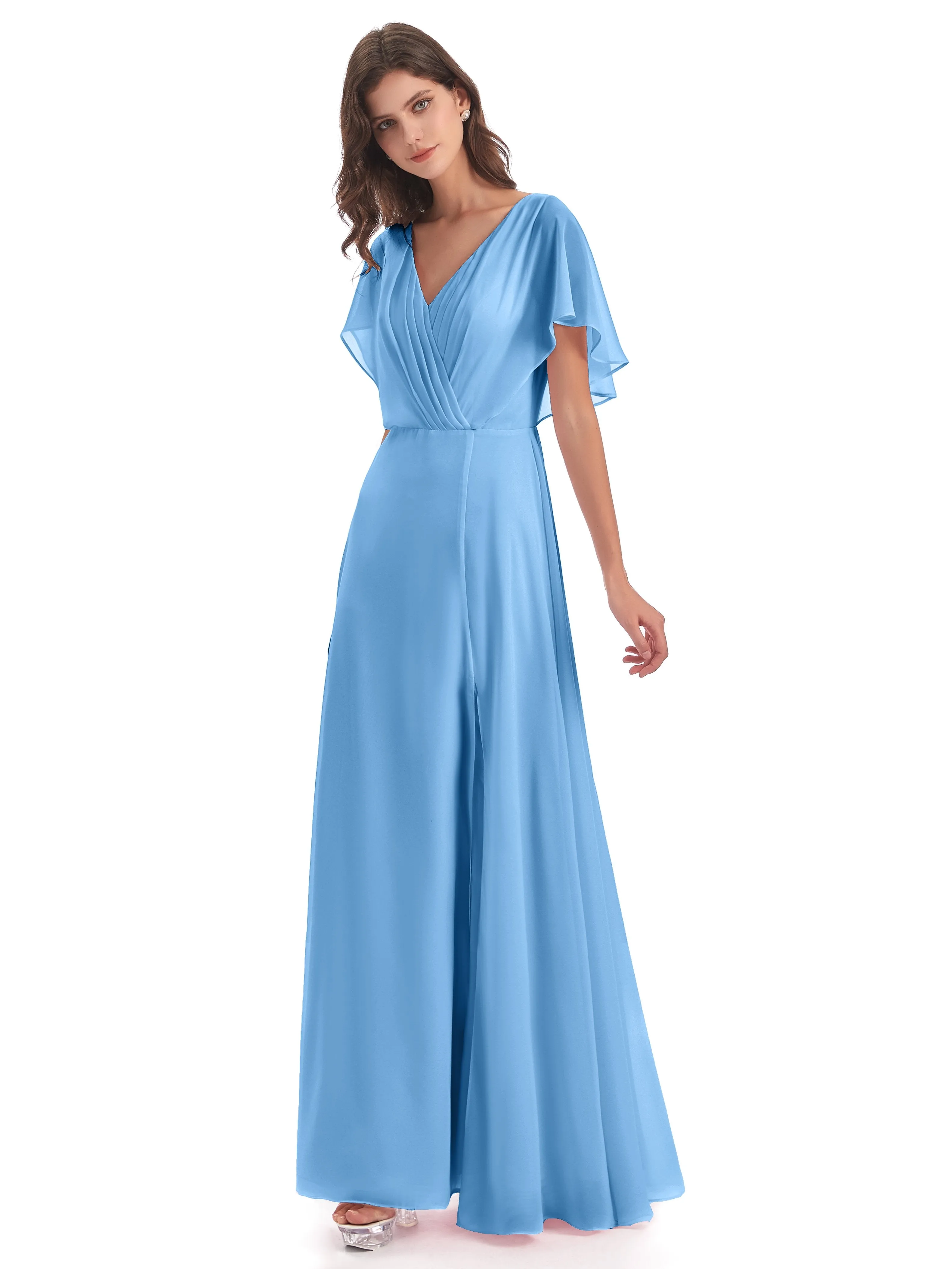 Emily Modest Chiffon Split Long Bridesmaid Dresses