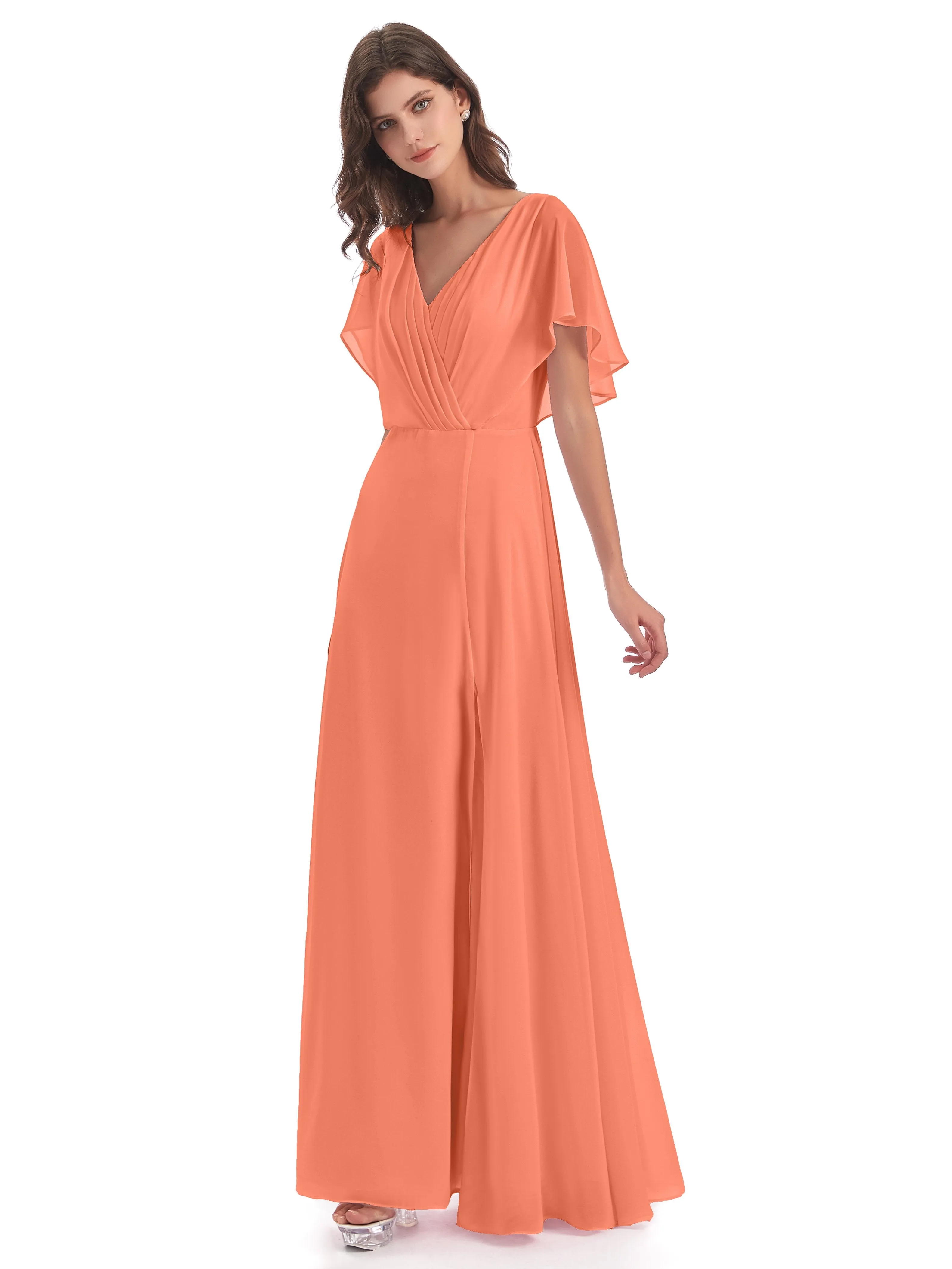 Emily Modest Chiffon Split Long Bridesmaid Dresses