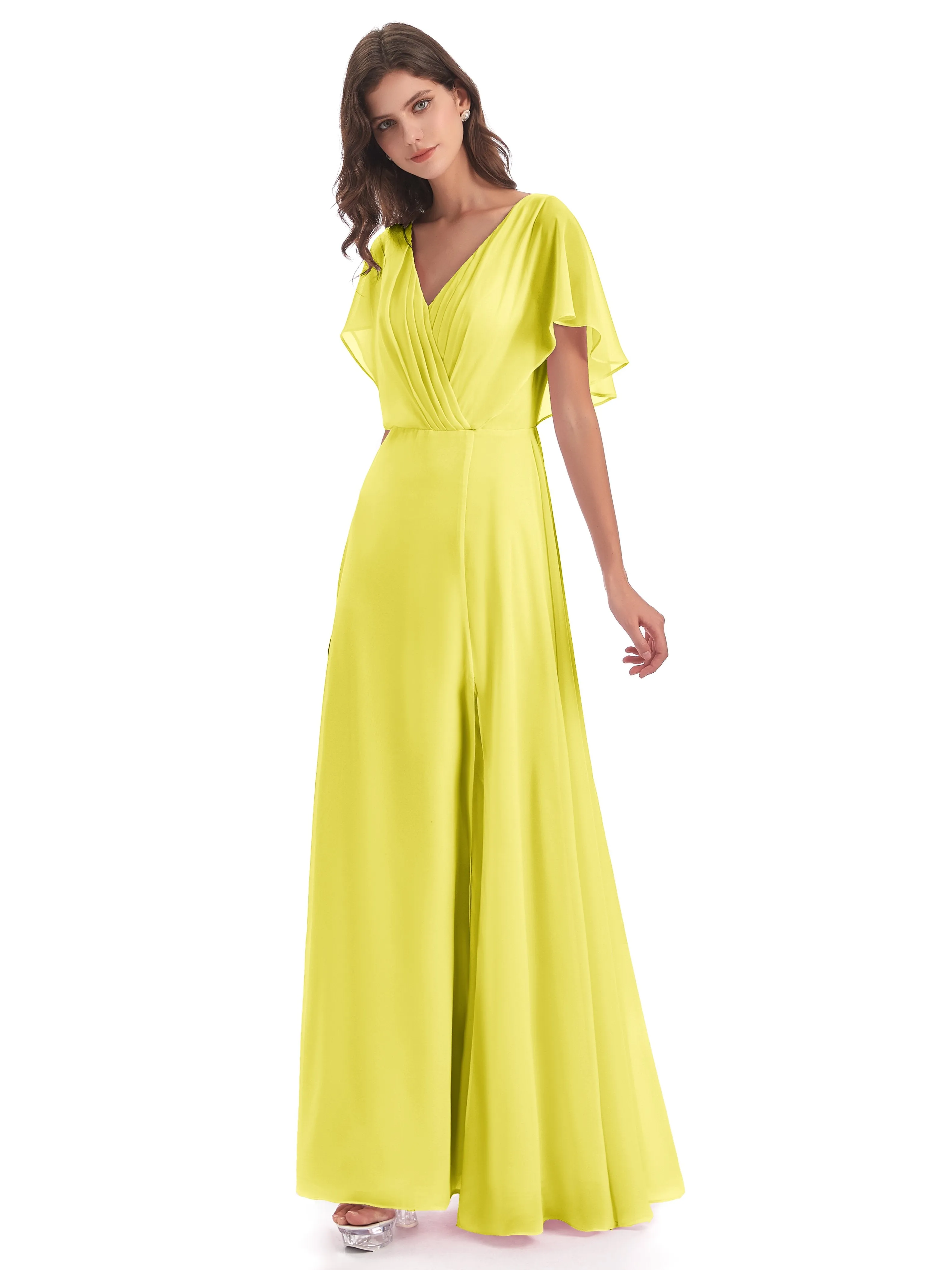 Emily Modest Chiffon Split Long Bridesmaid Dresses