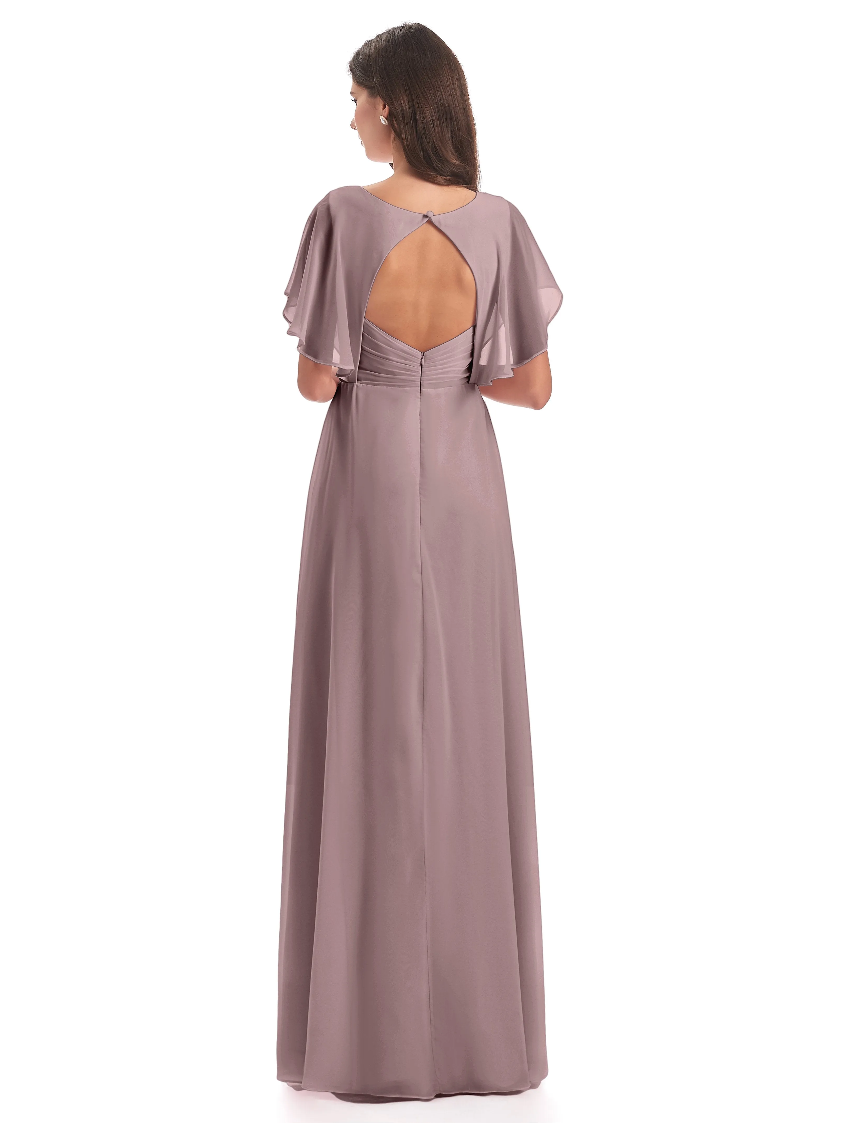 Emily Modest Chiffon Split Long Bridesmaid Dresses