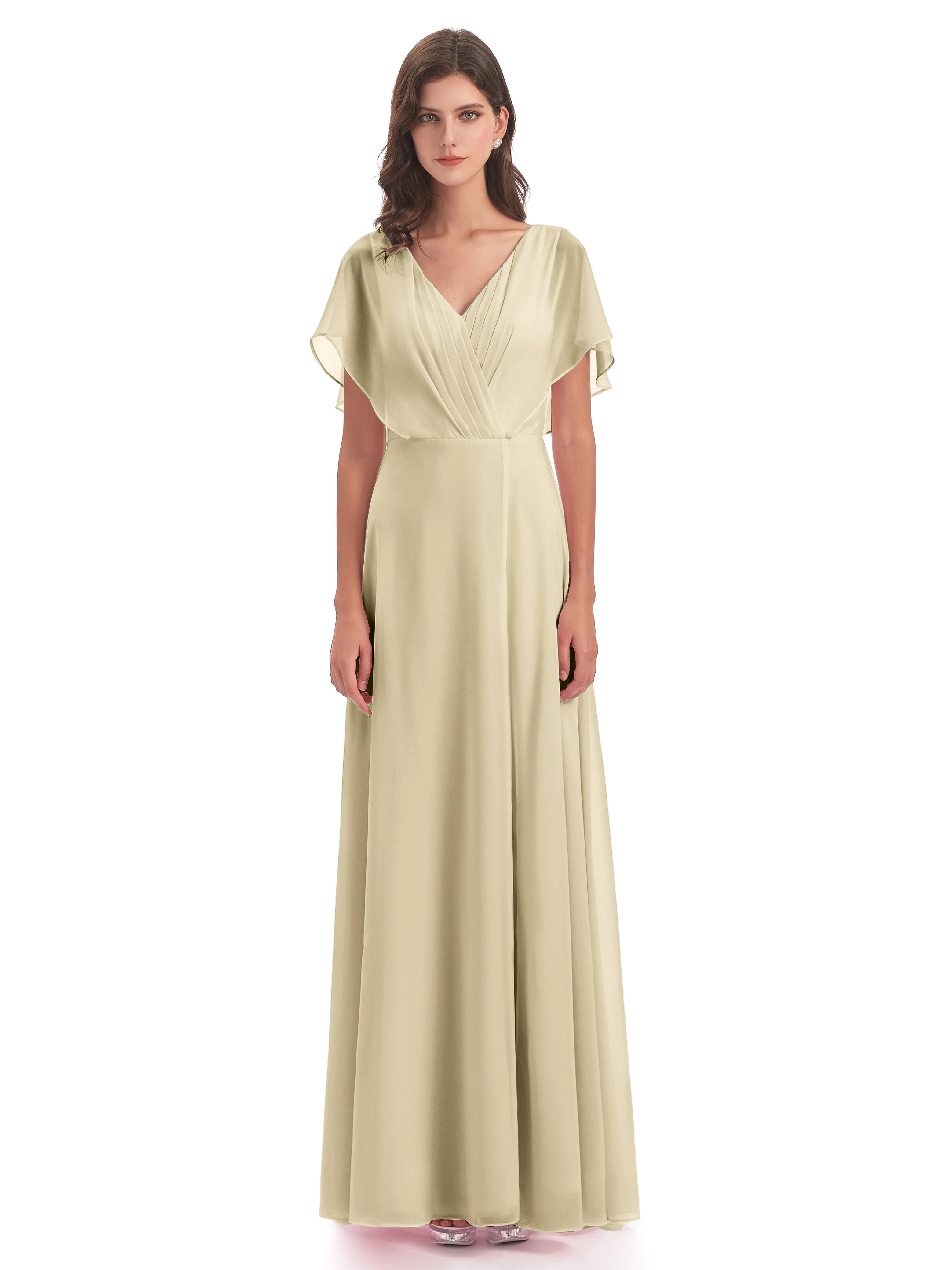 Emily Modest Chiffon Split Long Bridesmaid Dresses