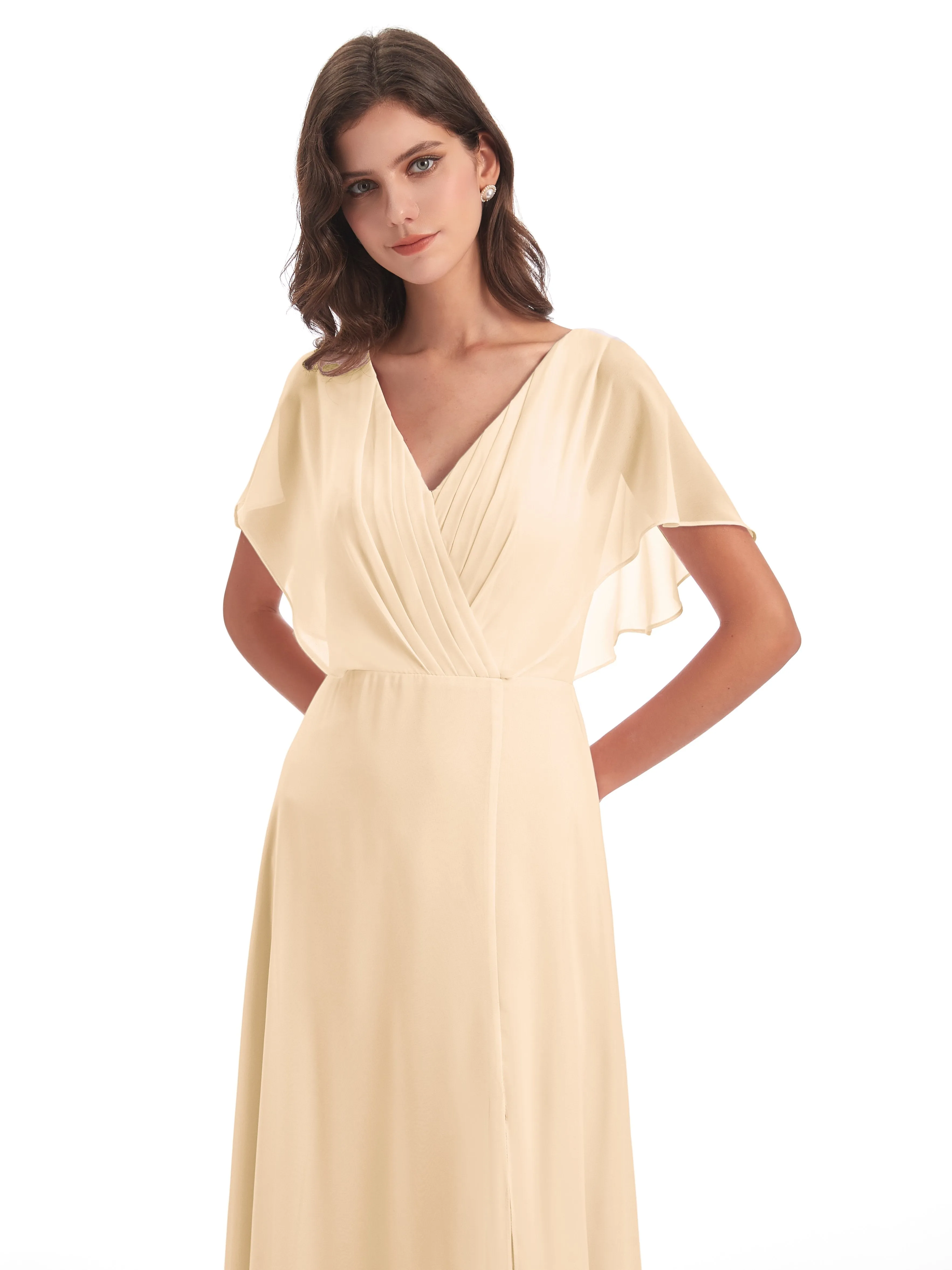 Emily Modest Chiffon Split Long Bridesmaid Dresses