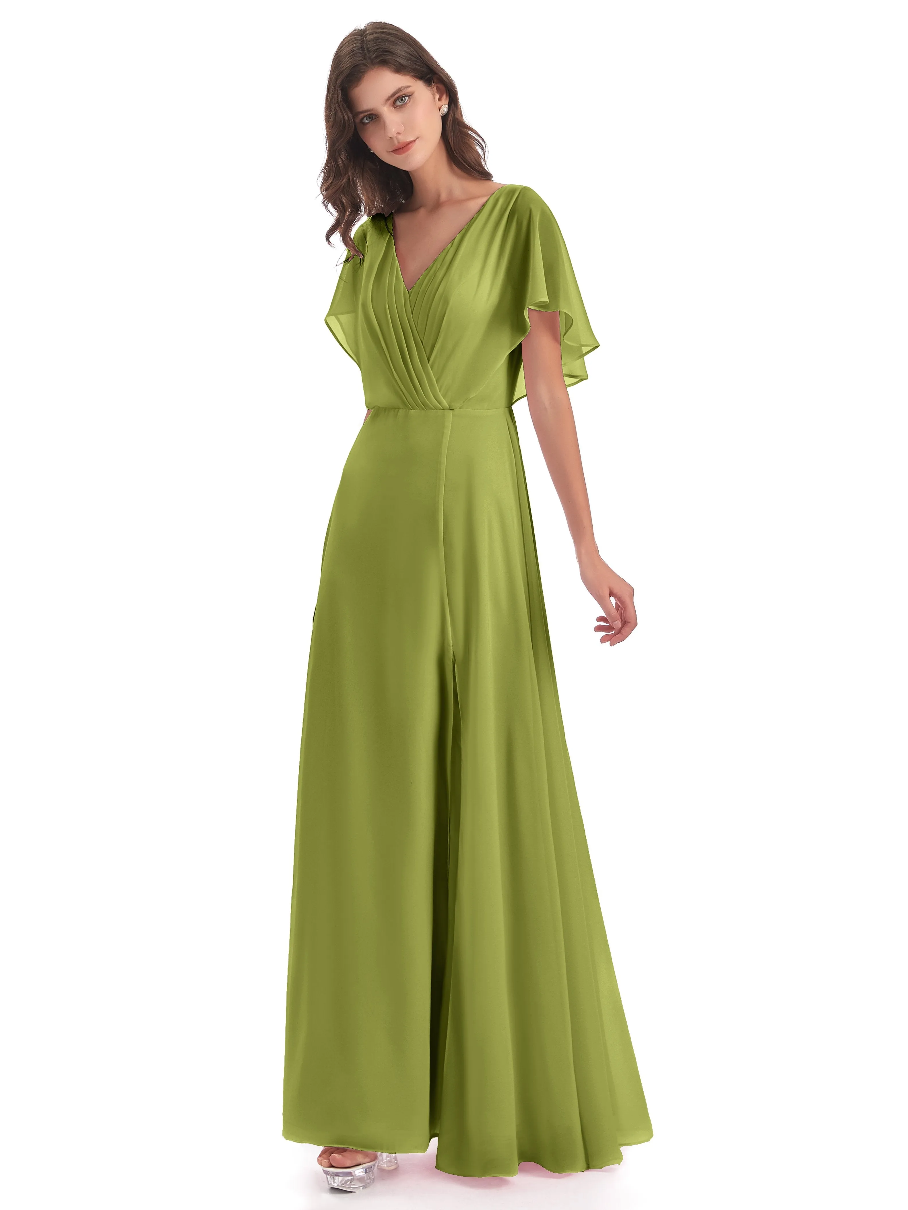 Emily Modest Chiffon Split Long Bridesmaid Dresses