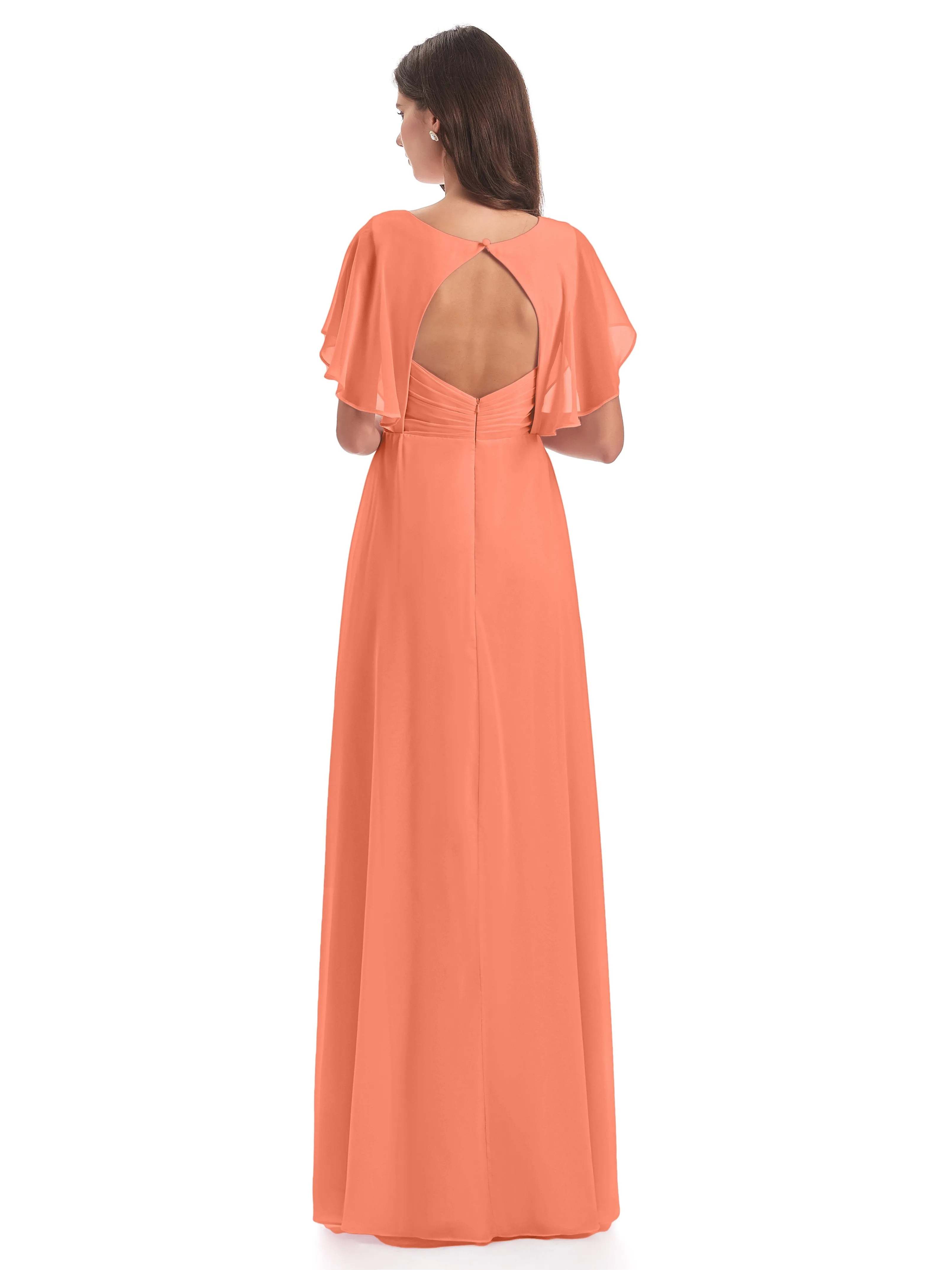 Emily Modest Chiffon Split Long Bridesmaid Dresses